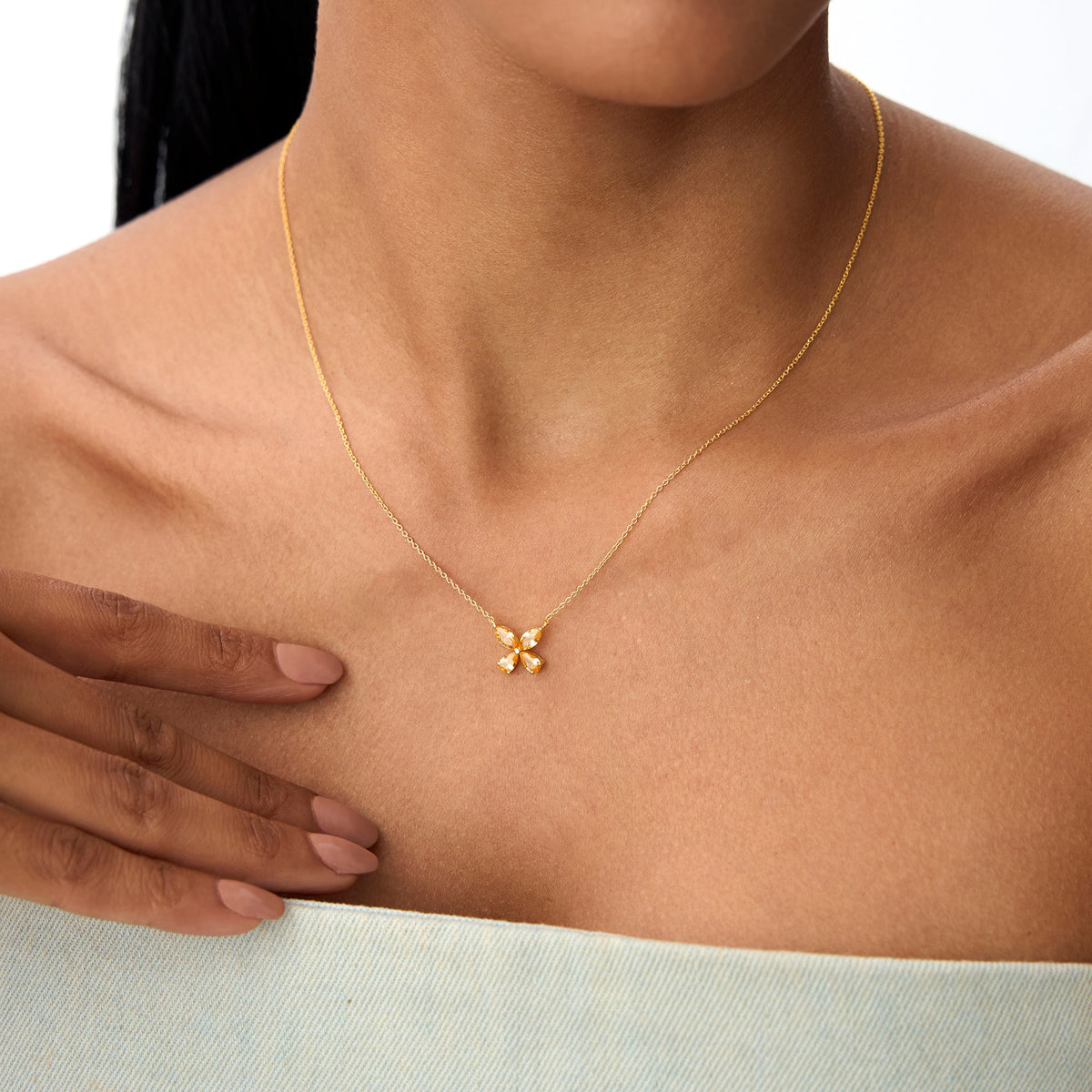 OBFJ0825 - Citrine Butterfly Necklace necklace in selectable metal and diamond options - Roselle Jewelry view 4