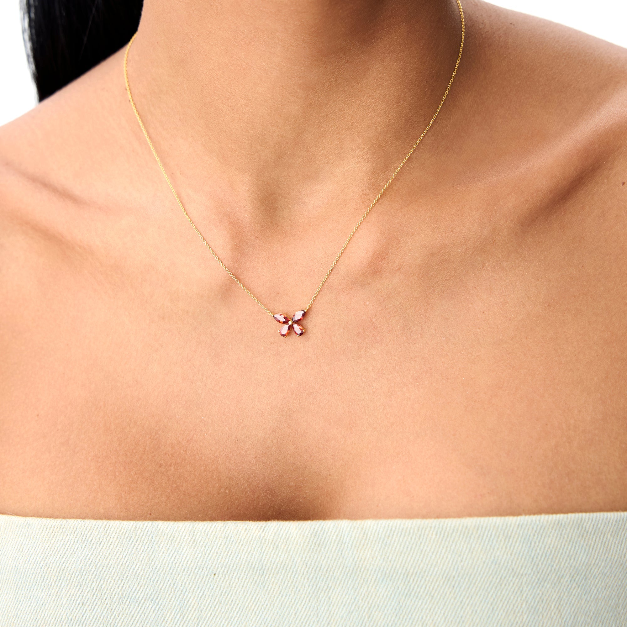 OBFJ0829 - Garnet Butterfly Necklace necklace in selectable metal and diamond options - Roselle Jewelry view 5