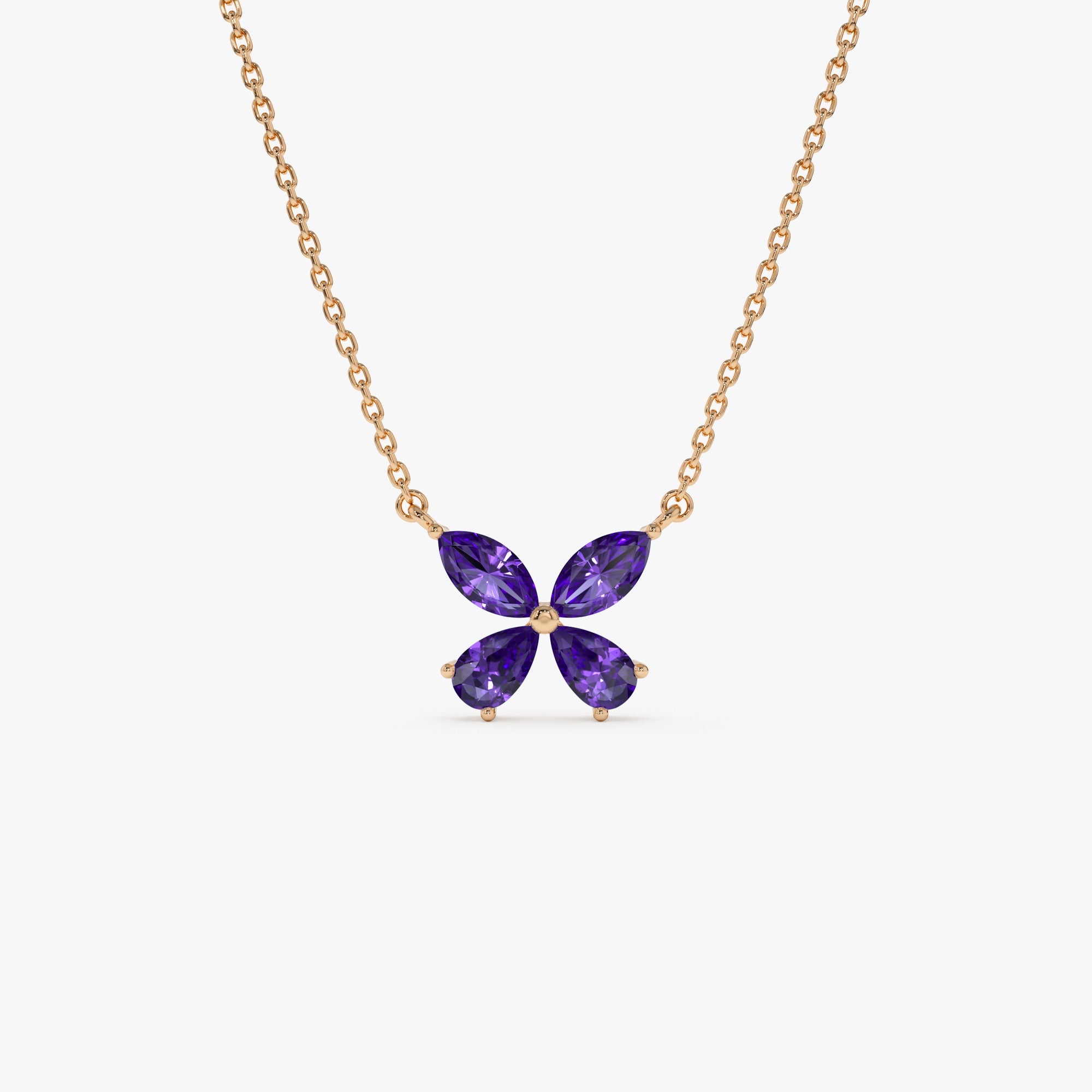 OBFJ0827 - 14K Gold Amethyst Butterfly Necklace 5