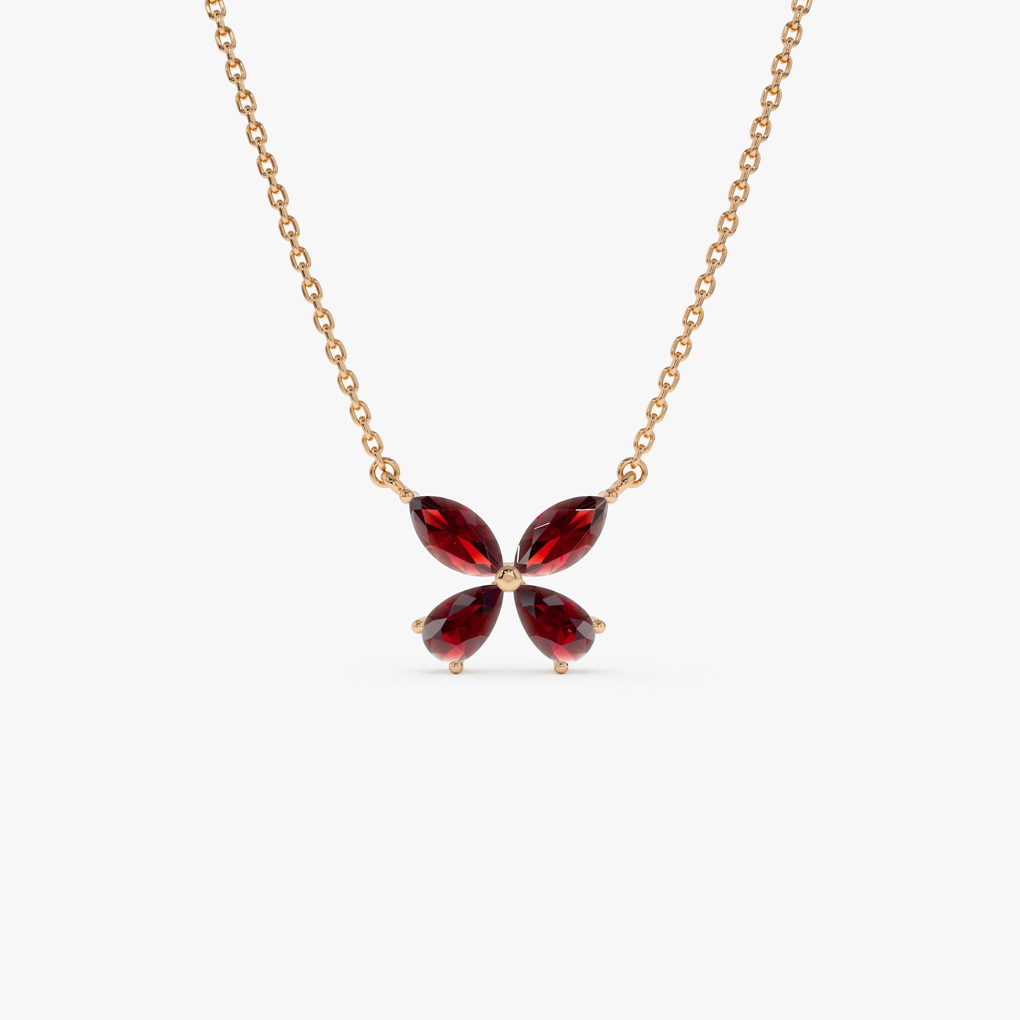 OBFJ0829 - Garnet Butterfly Necklace necklace in selectable metal and diamond options - Roselle Jewelry view 7
