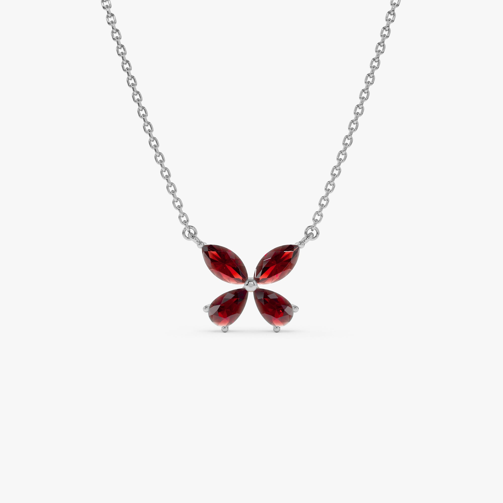 OBFJ0829 - Garnet Butterfly Necklace necklace in selectable metal and diamond options - Roselle Jewelry view 6