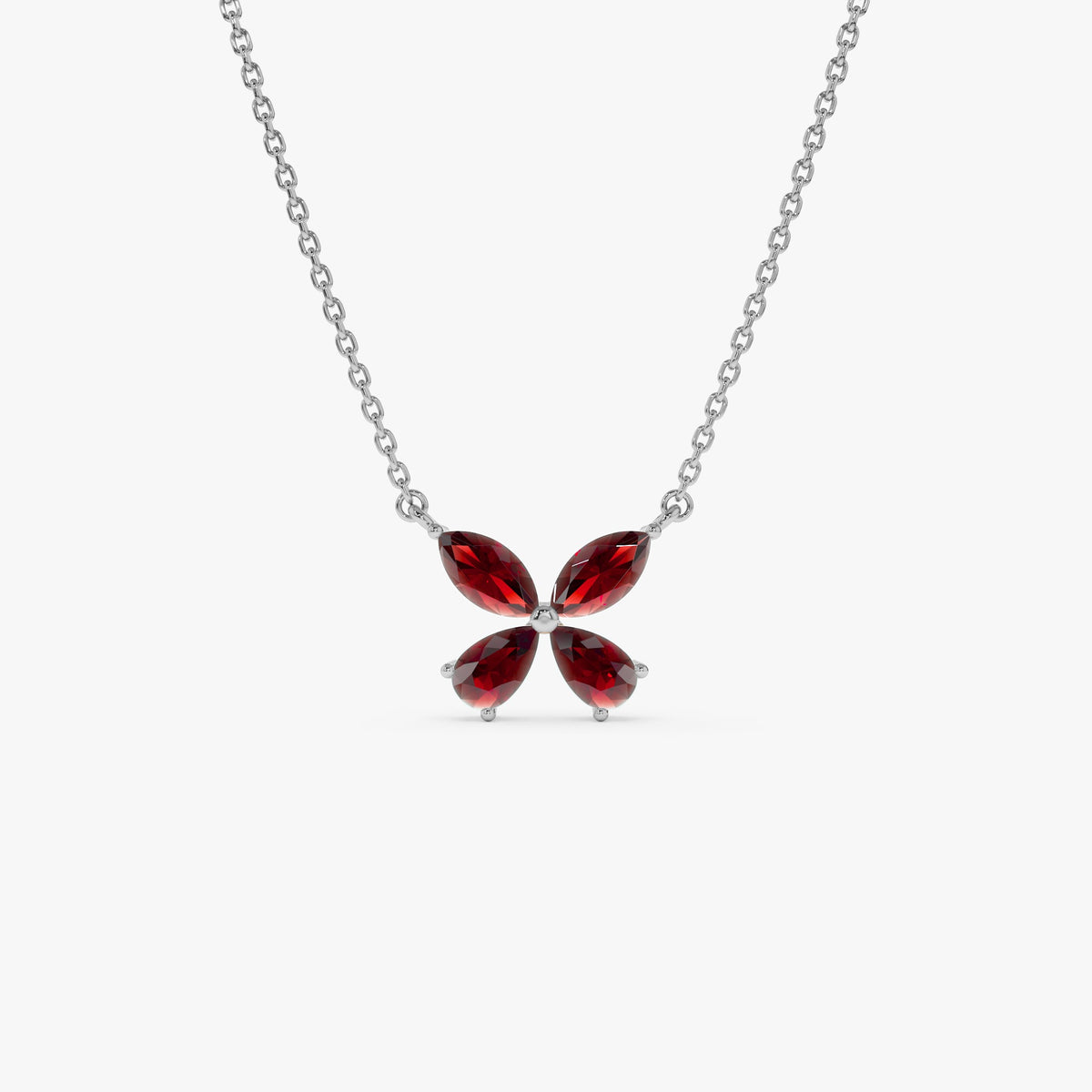 OBFJ0829 - Garnet Butterfly Necklace necklace in selectable metal and diamond options - Roselle Jewelry view 6