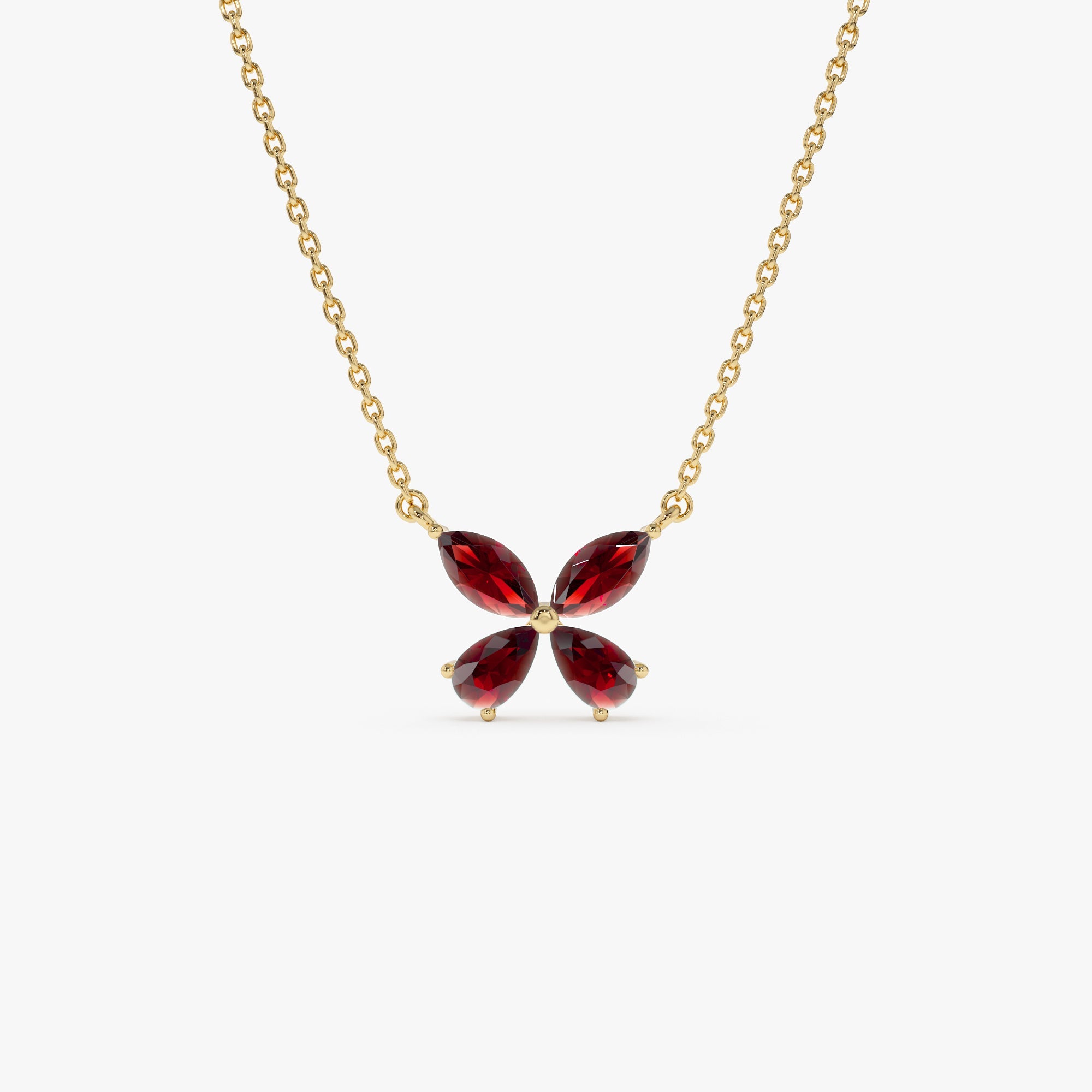 OBFJ0829 - Garnet Butterfly Necklace necklace in selectable metal and diamond options - Roselle Jewelry view 1