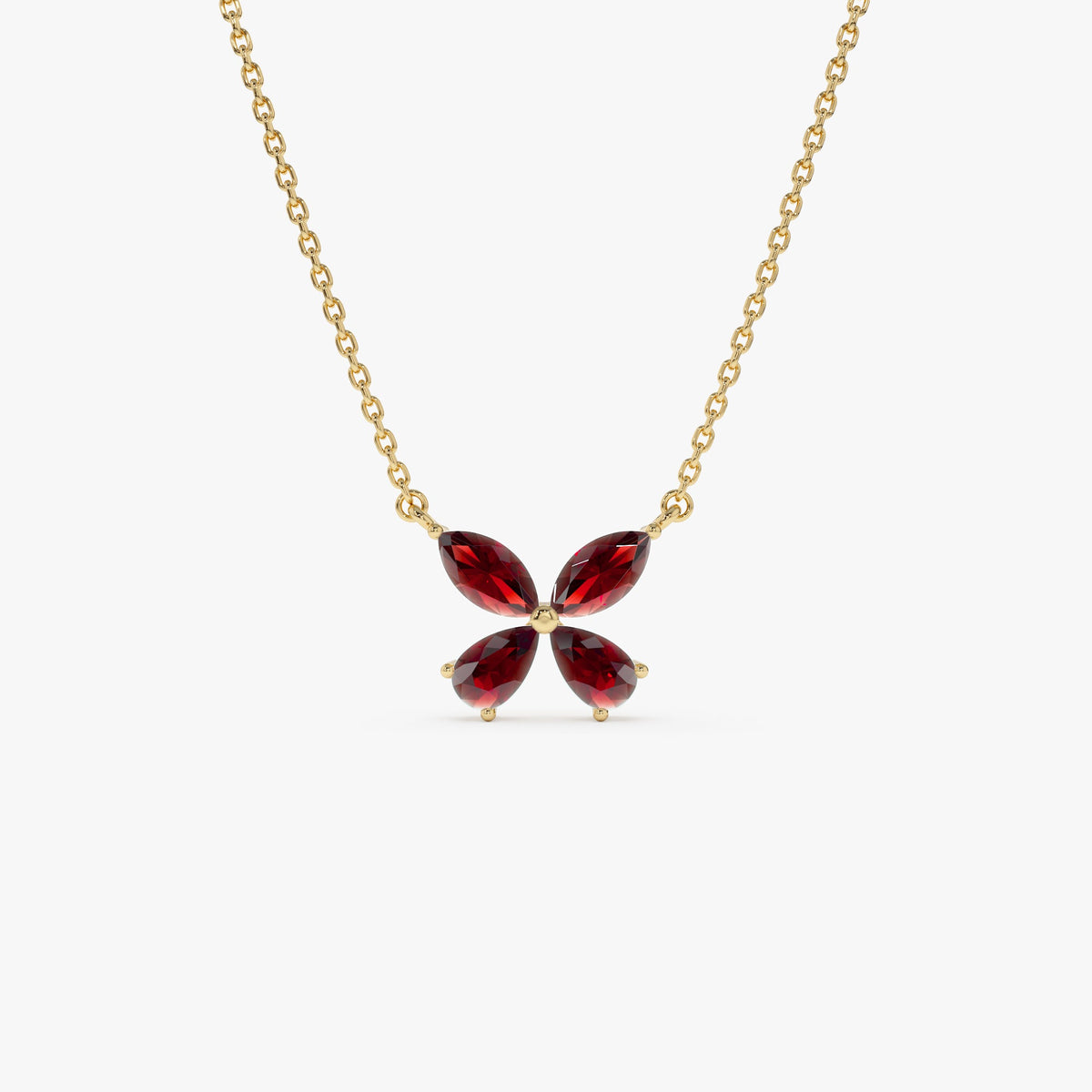 OBFJ0829 - Garnet Butterfly Necklace necklace in selectable metal and diamond options - Roselle Jewelry view 1