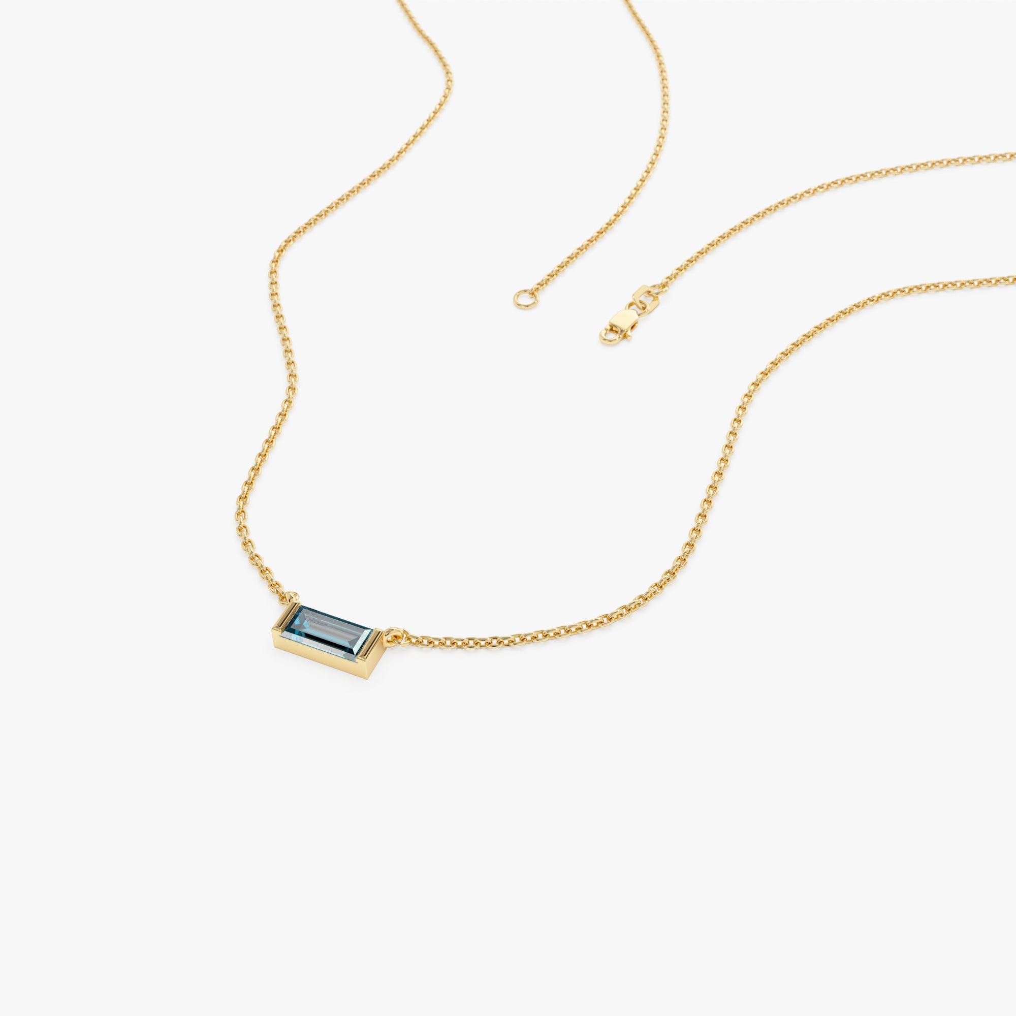 OBFJ0838 - 14Kt Gold Baguette London Blue Topaz Dainty Birthstone Necklace 7