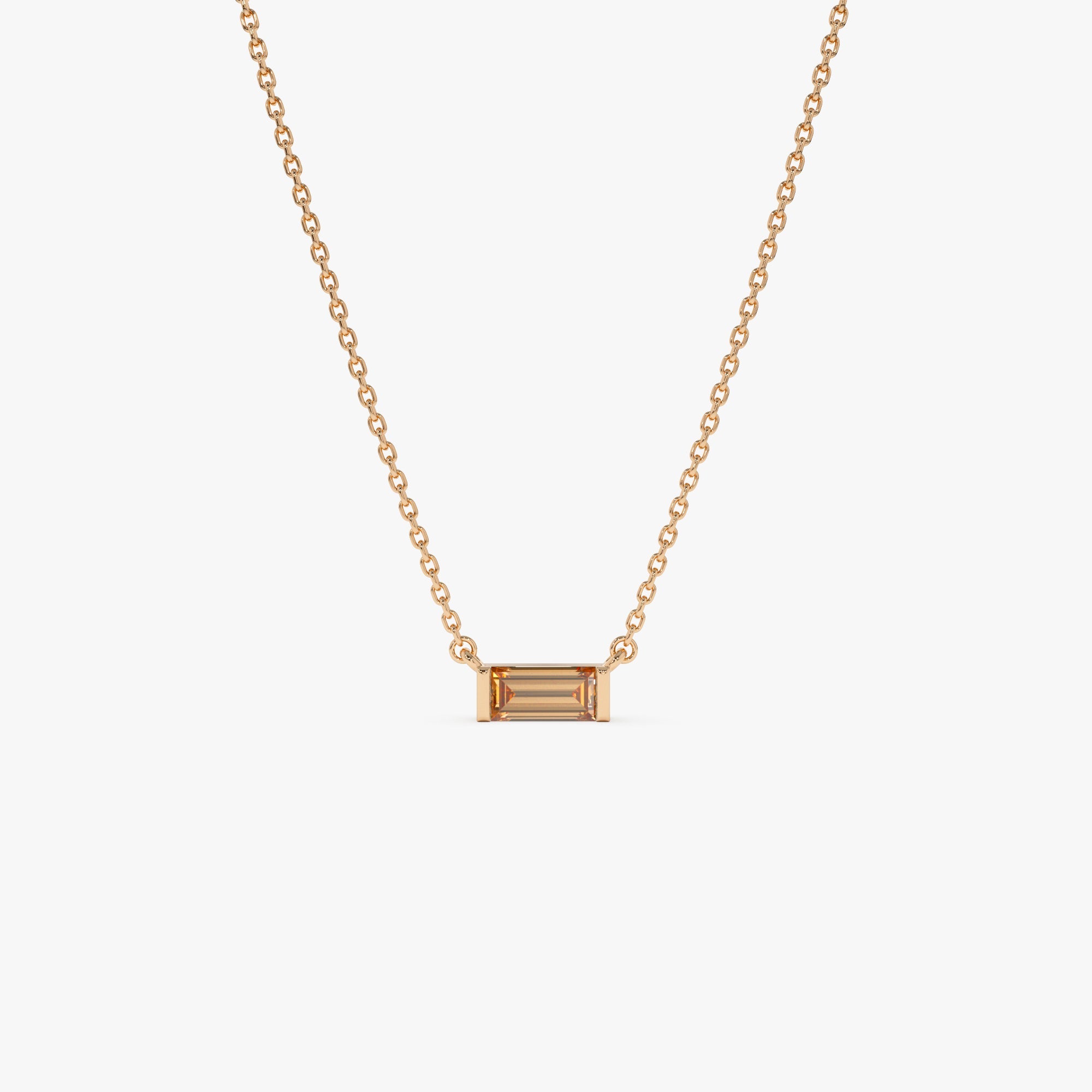 OBFJ0835 - 14Kt Gold Baguette Citrine Dainty Birthstone Necklace 6