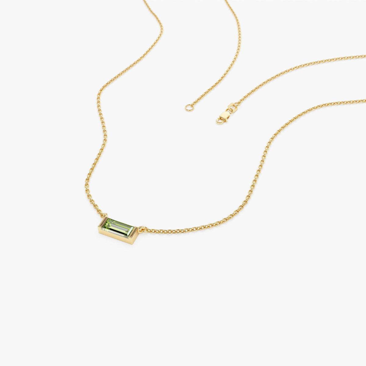OBFJ0834 - 14Kt Gold Baguette Peridot Dainty Birthstone Necklace necklace in selectable metal and diamond options - Roselle Jewelry view 5