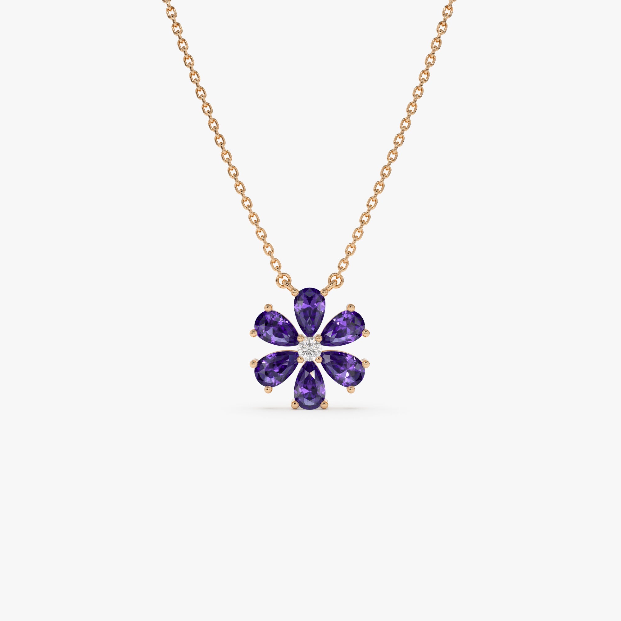 OBFJ0841 - 14K Gold Amethyst Flower Necklace 5