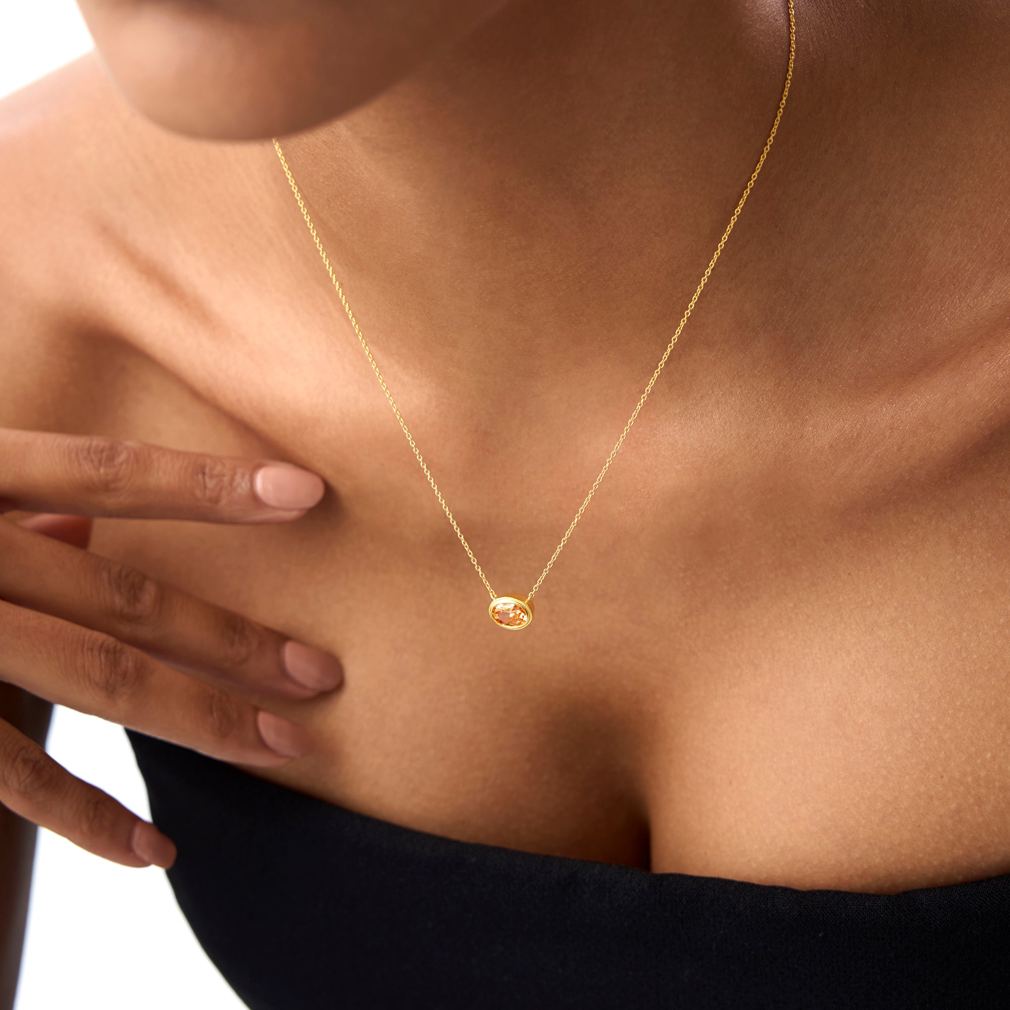 OBFJ0852 - 14K Gold Oval Shape Bezel Set Citrine Necklace 2
