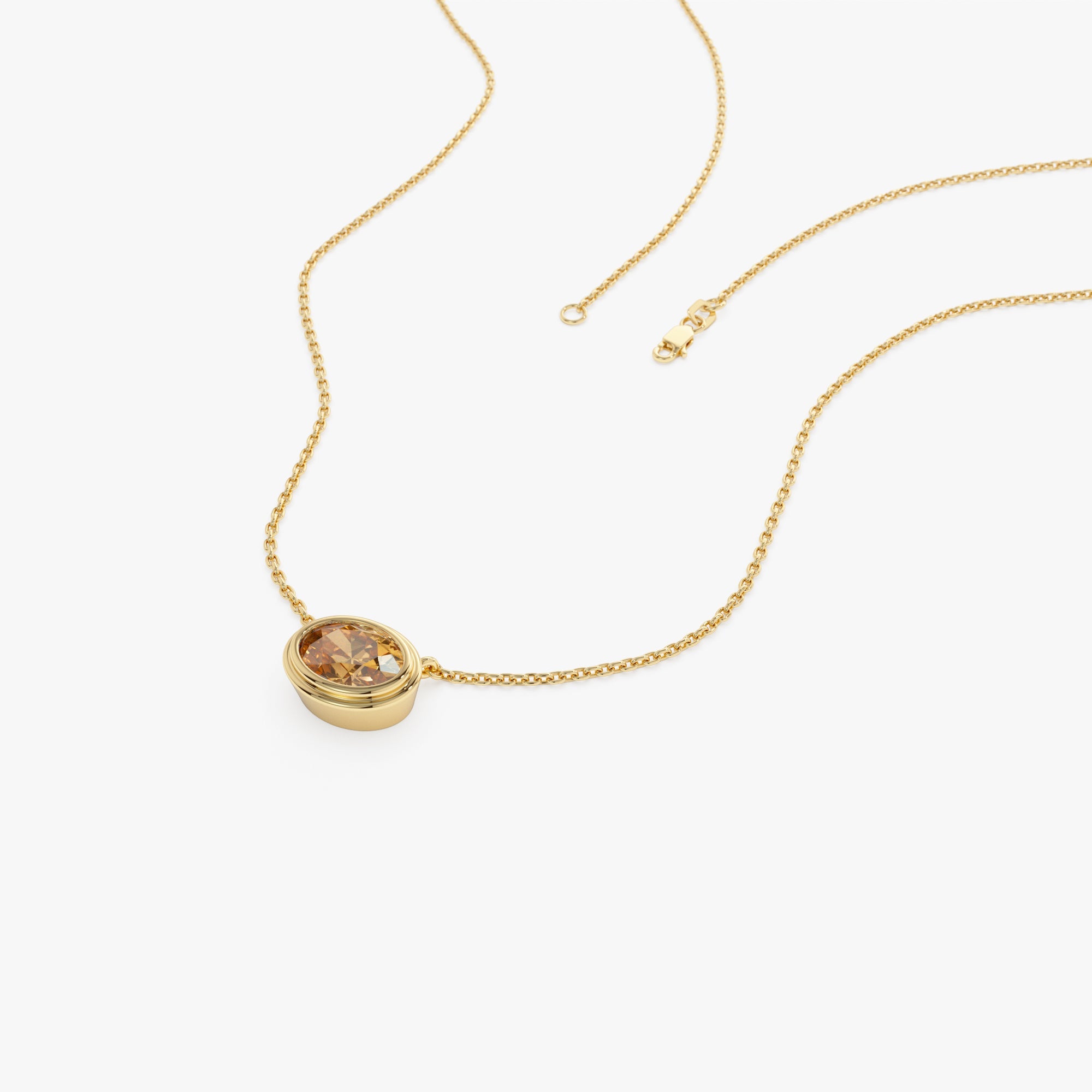 OBFJ0852 - 14K Gold Oval Shape Bezel Set Citrine Necklace 7