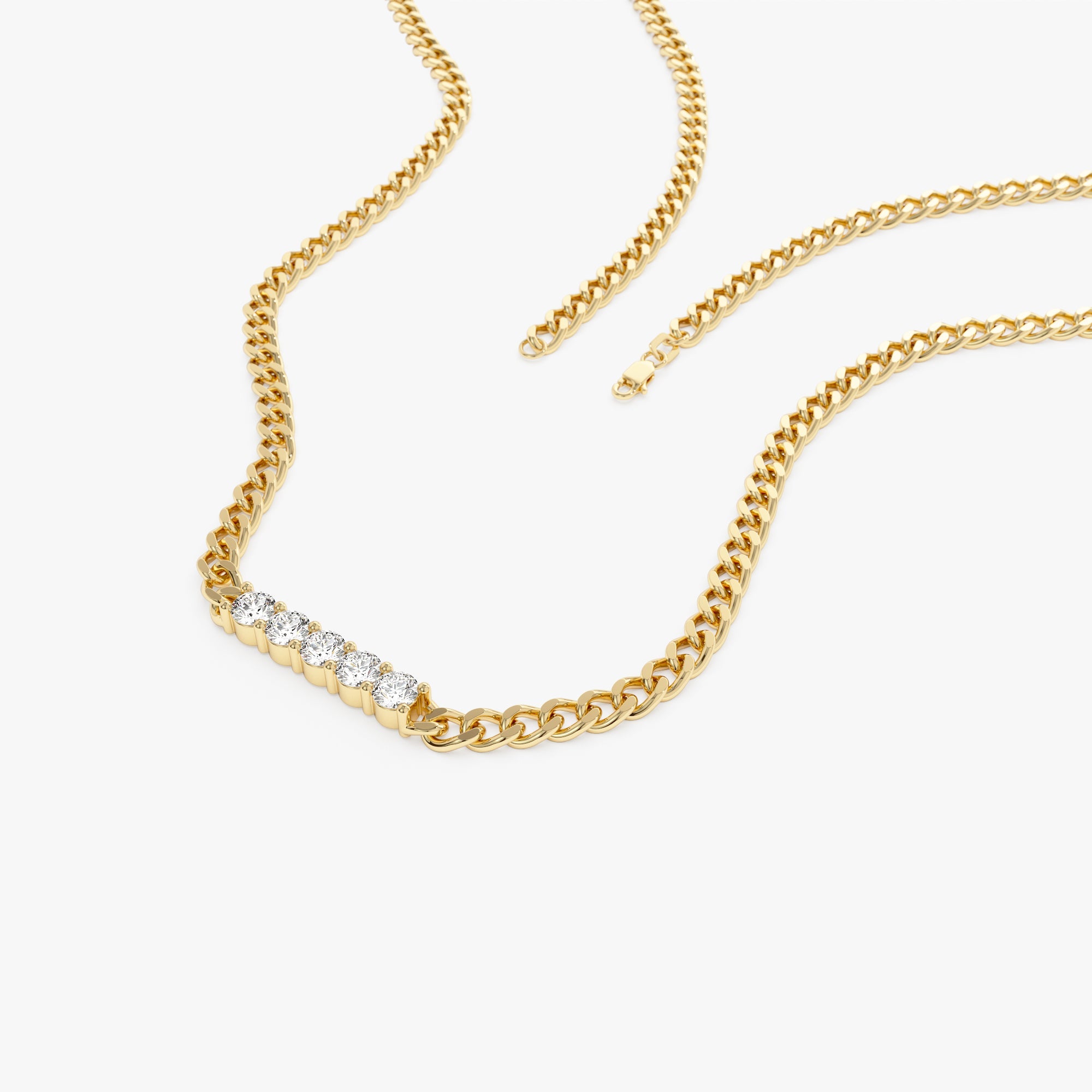 OBFJ0856 - Diamond Bar Cuban Chain Necklace necklace in selectable metal and diamond options - Roselle Jewelry view 5