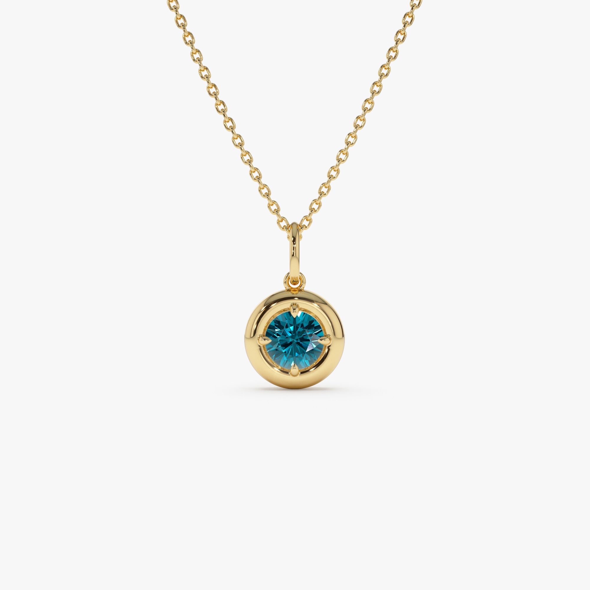 OBFJ0454 - 14K Prong Setting Round London Blue Charm Necklace 1