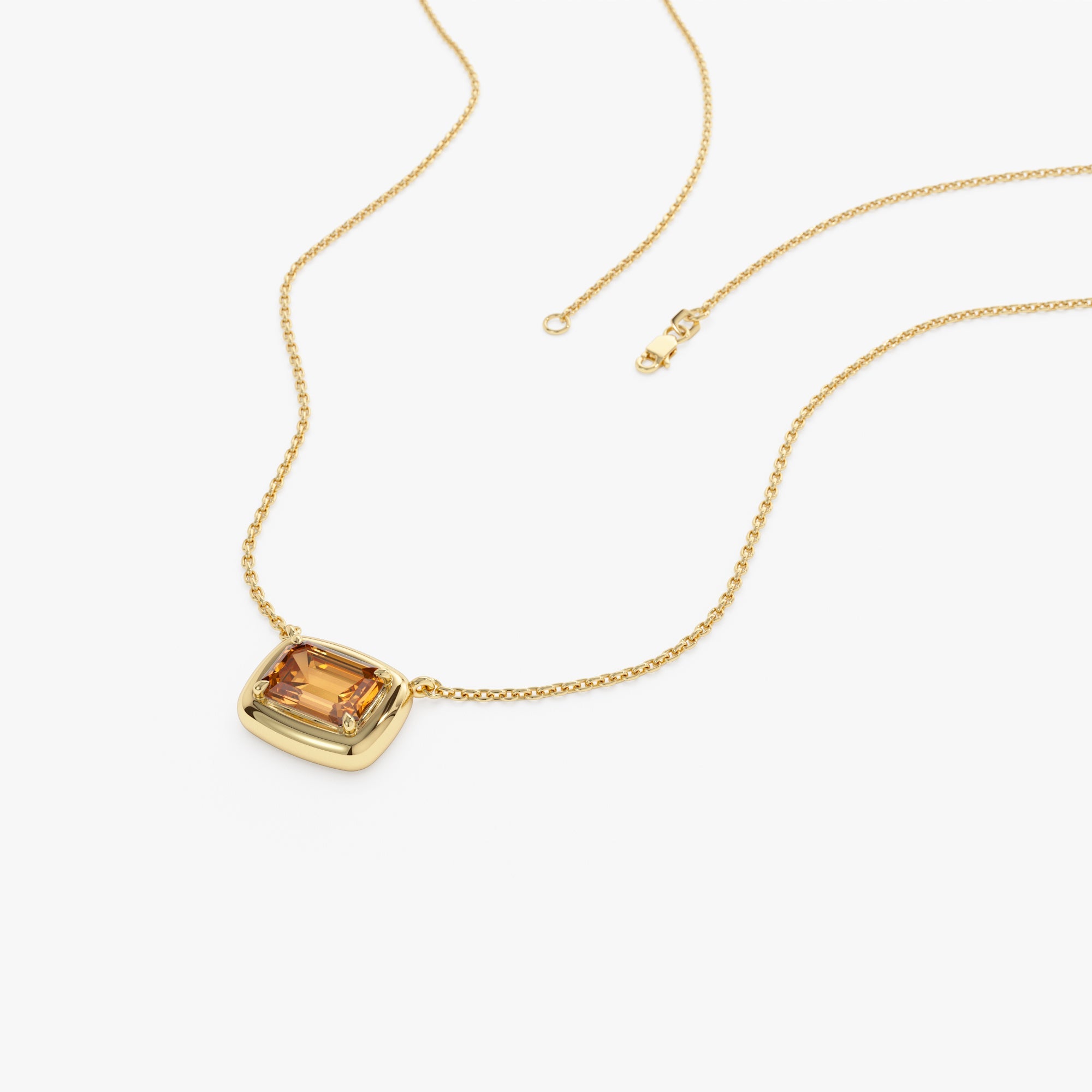 OBFJ0462 - 14K Prong Setting Emerald Cut Citrine Necklace 2
