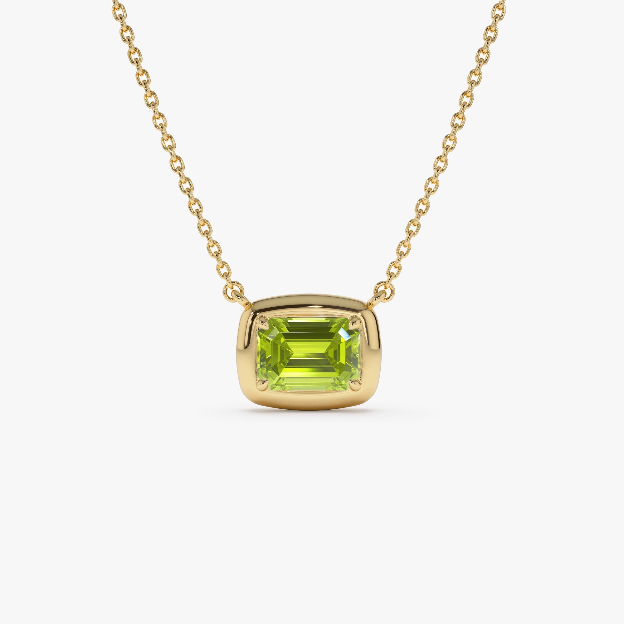 OBFJ0465 - 14K Prong Setting Emerald Cut Peridot Necklace 1