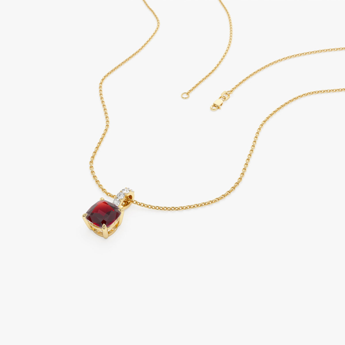 OBFJ0470 - Cushion Cut Garnet with Diamond Bail necklace in selectable metal and diamond options - Roselle Jewelry view 2