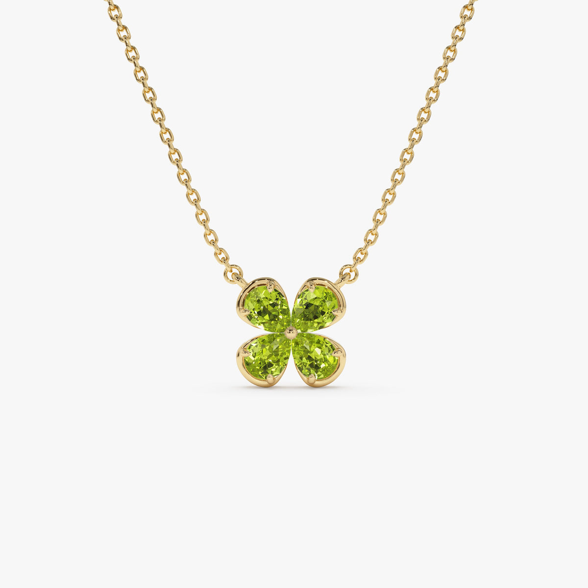 OBFJ0476 - Four Leaf Peridot Clover Necklace necklace in selectable metal and diamond options - Roselle Jewelry view 1