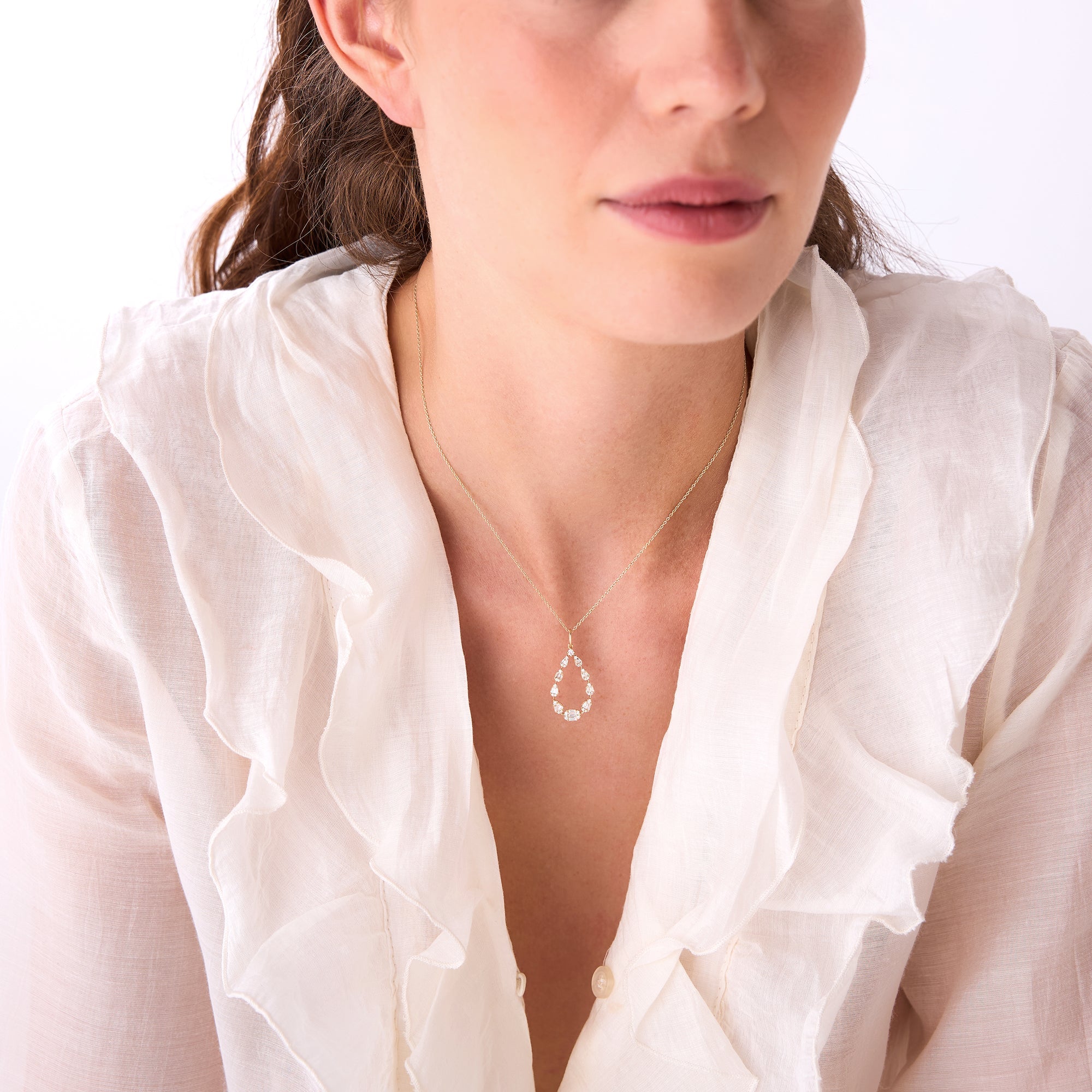 OBFJ0552 - 14k Elegant Diamond Pear Shape Necklace 6