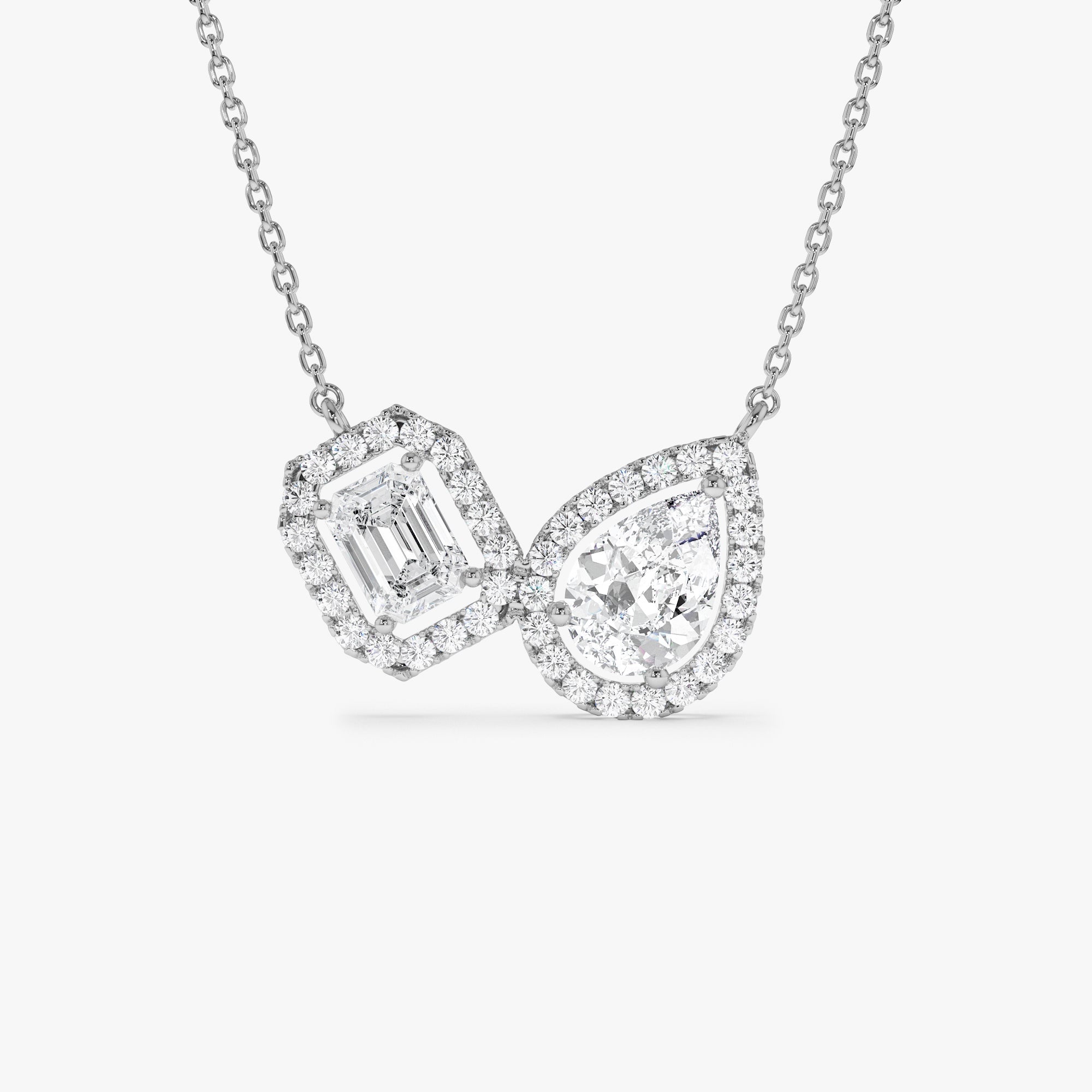 OBFJ0559 - 1.55 ctw Lab Grown Pear & Emerald Cut Toi et Moir Halo Setting Necklace - Sanaa 5