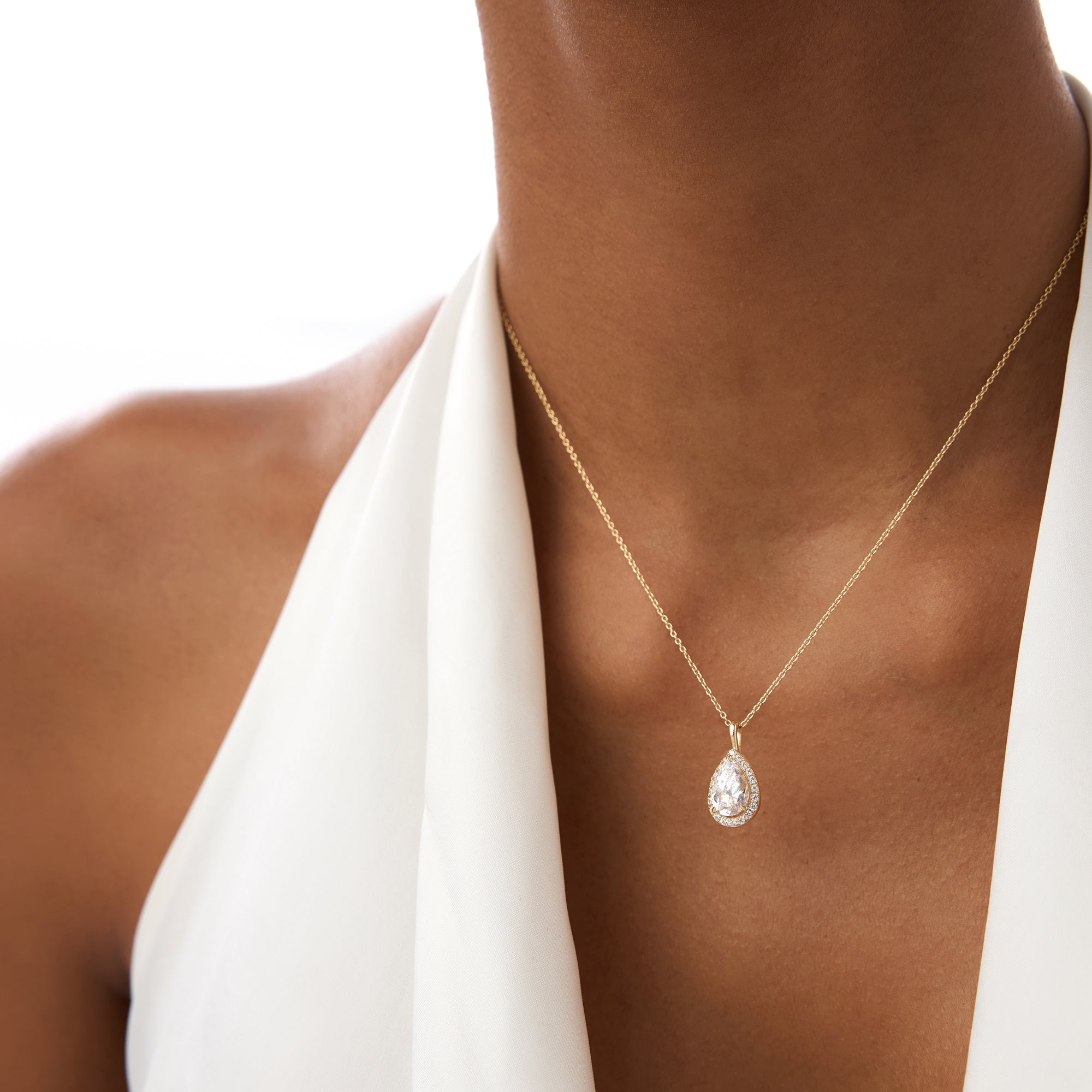 OBFJ0387 - 1.25ctw 14k  Pear Shaped Halo Setting Lab Grown Diamond Necklace - Liana 4