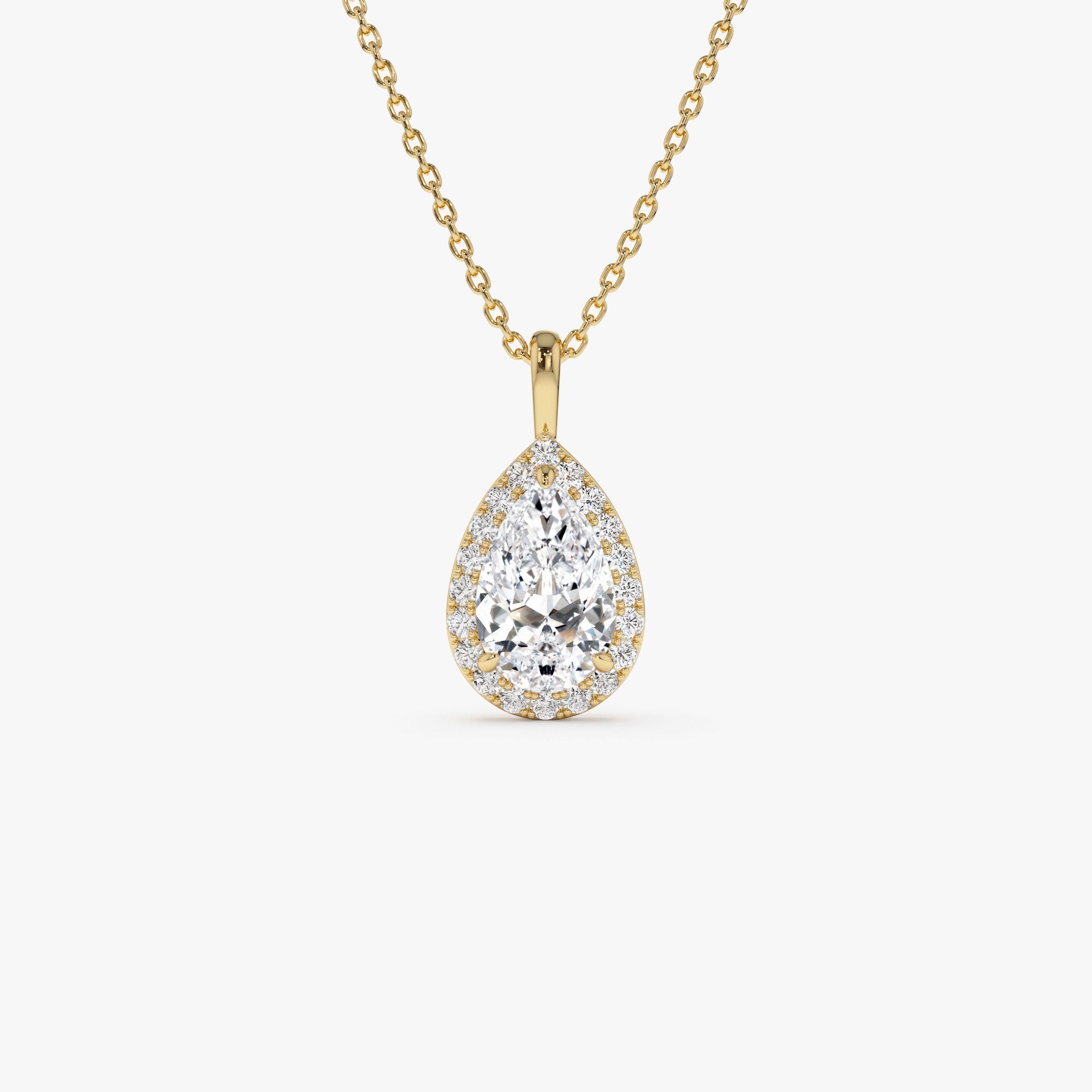 OBFJ0387 - 1.25ctw 14k  Pear Shaped Halo Setting Lab Grown Diamond Necklace - Liana 1