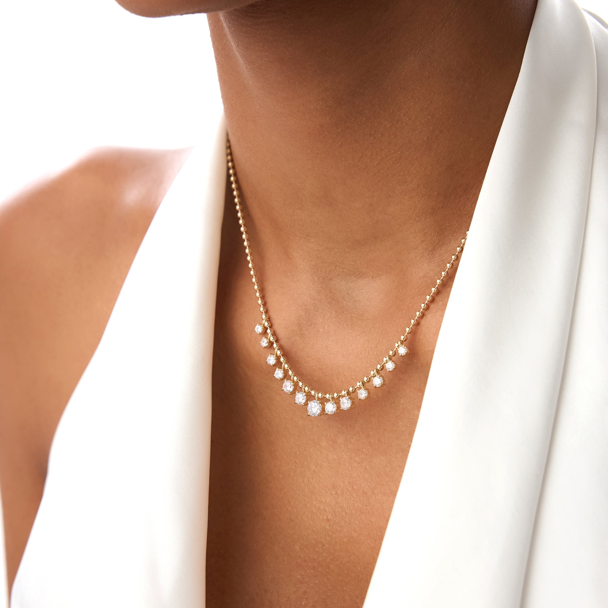 OBFJ0395 - 1.75 Ctw 14k Gold Prong Setting Lab Diamond Beaded Necklace - Isa 5