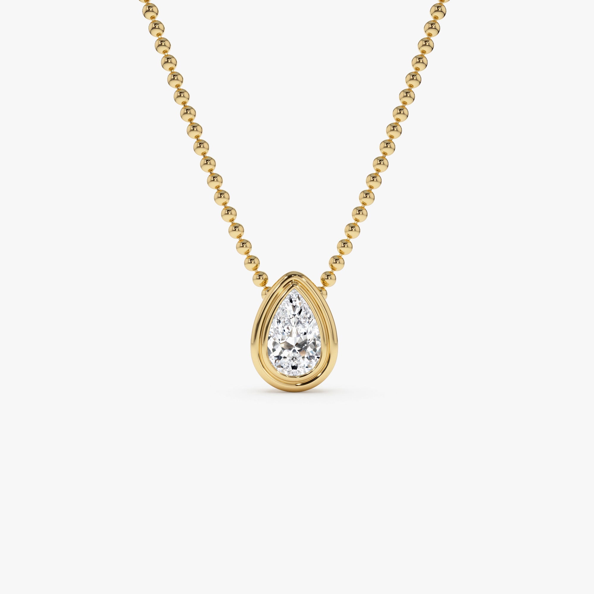 OBFJ0393 - 0.75 Ctw Pear Shape Lab Grown Diamond Beaded Necklace - Lara necklace in selectable metal and diamond options - Roselle Jewelry view 1