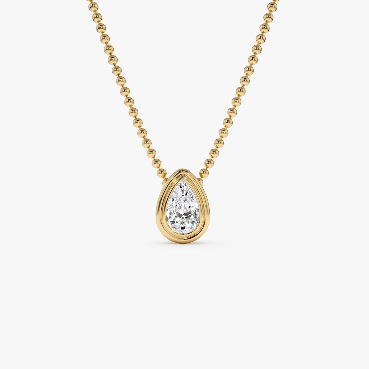 OBFJ0393 - 0.75 Ctw Pear Shape Lab Grown Diamond Beaded Necklace - Lara necklace in selectable metal and diamond options - Roselle Jewelry view 1