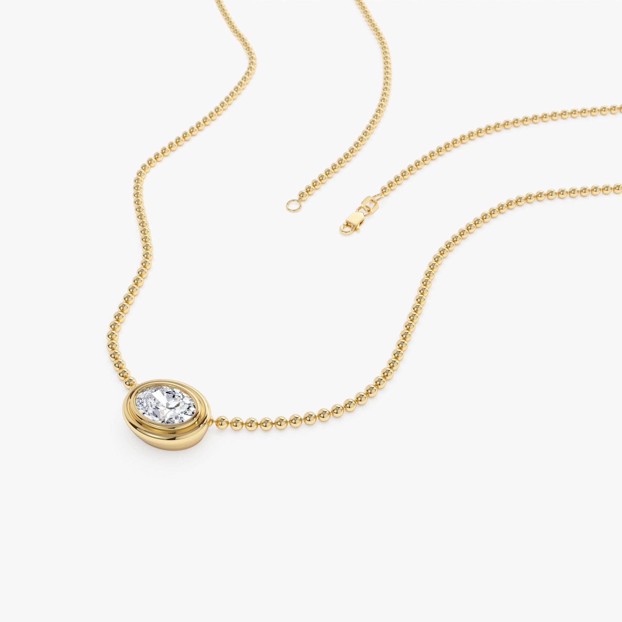 OBFJ0392 - 0.75 Ctw Oval Shape Bezel Lab Grown Diamond Beaded Necklace - Lega necklace in selectable metal and diamond options - Roselle Jewelry view 7