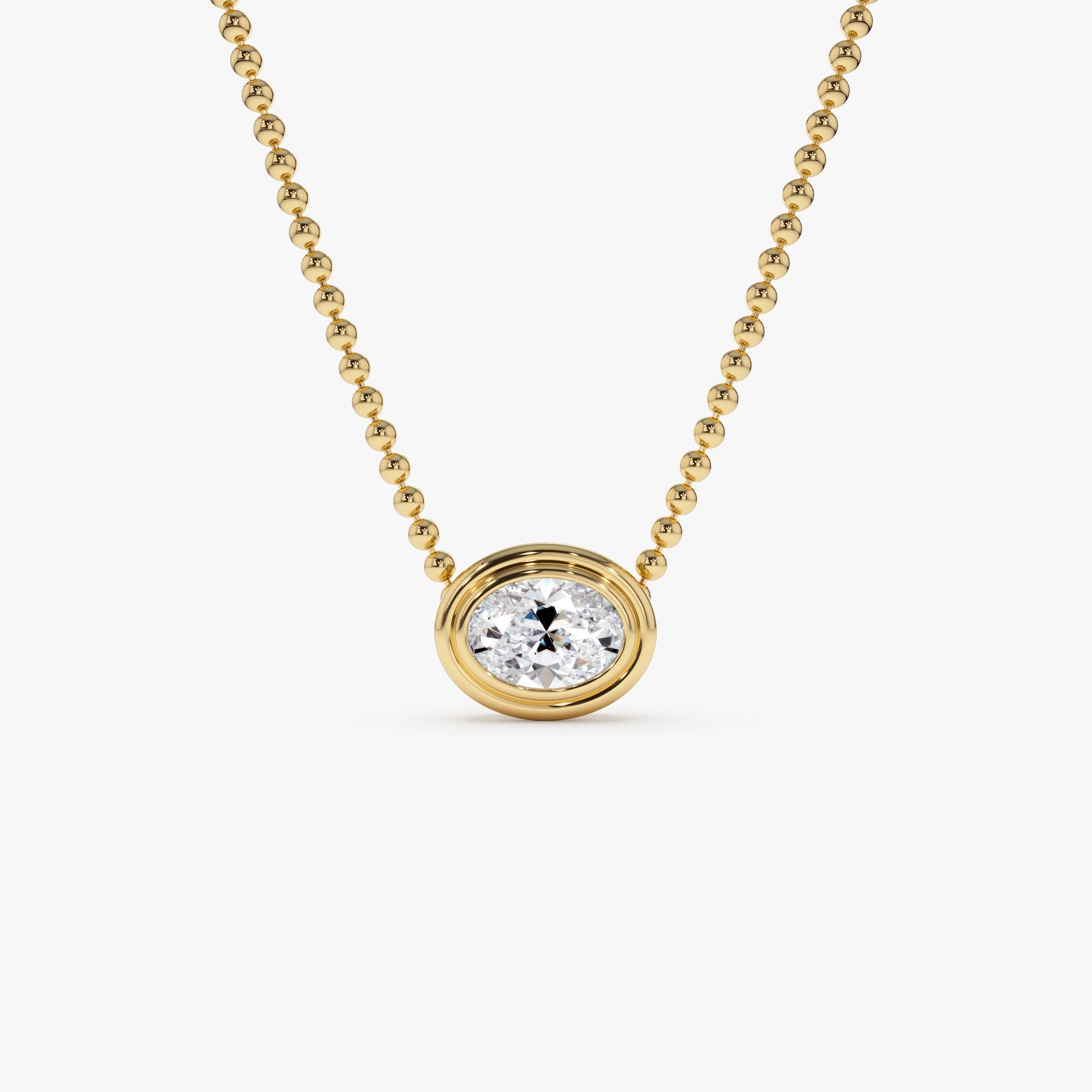 OBFJ0392 - 0.75 Ctw Oval Shape Bezel Lab Grown Diamond Beaded Necklace - Lega necklace in selectable metal and diamond options - Roselle Jewelry view 1