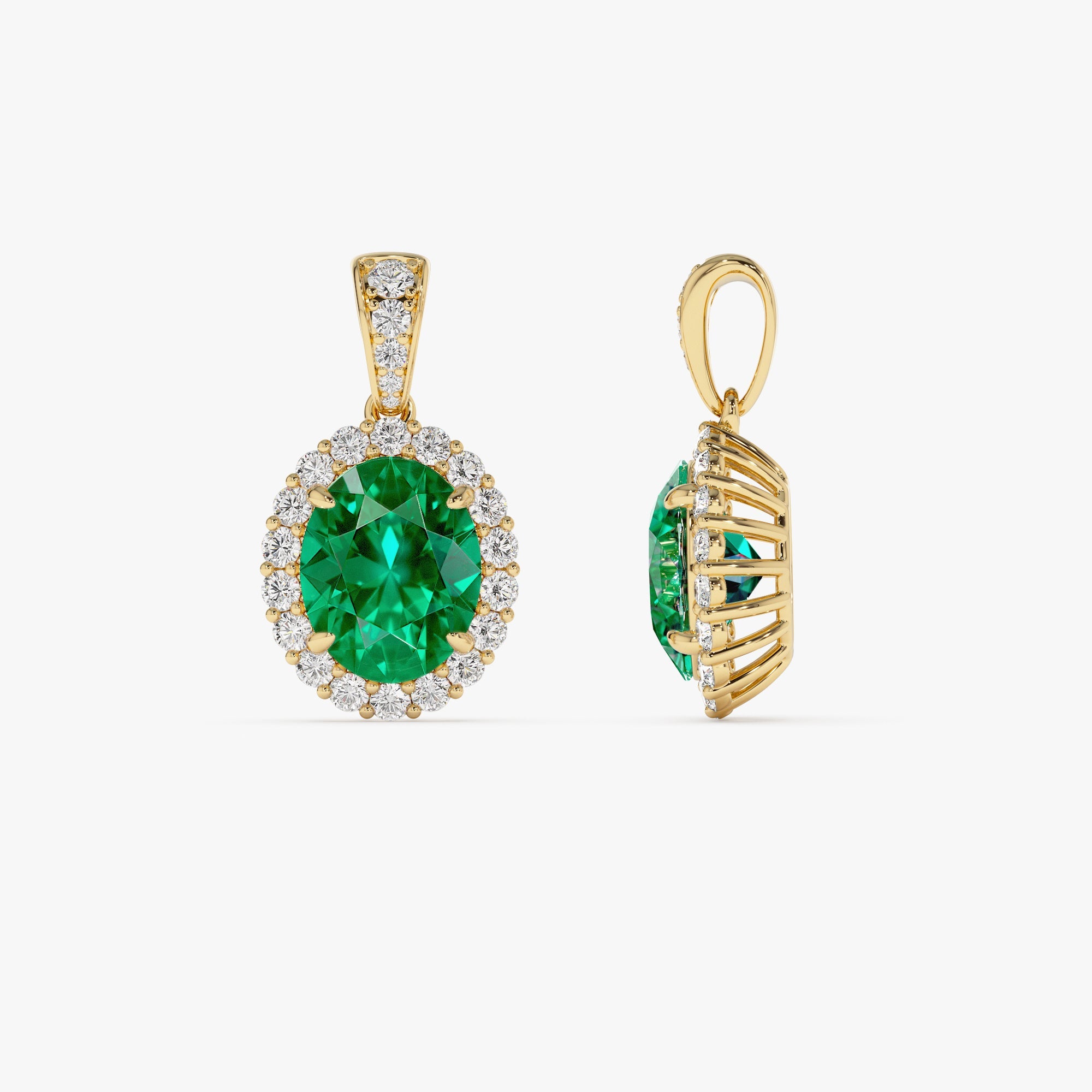 OBFJ0371 - 3.60 Ctw 14k Lab Grown Colombian Emerald and Diamond Halo Pendant Necklace - Aura 9