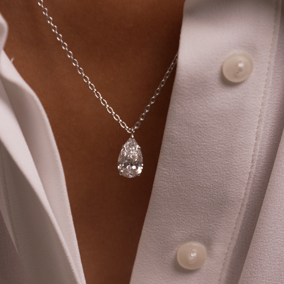 OBFJ0407 - 3.00 Ctw 14k Pear Shaped Lab Grown Diamond Statement Pendant Necklace - Clio 4