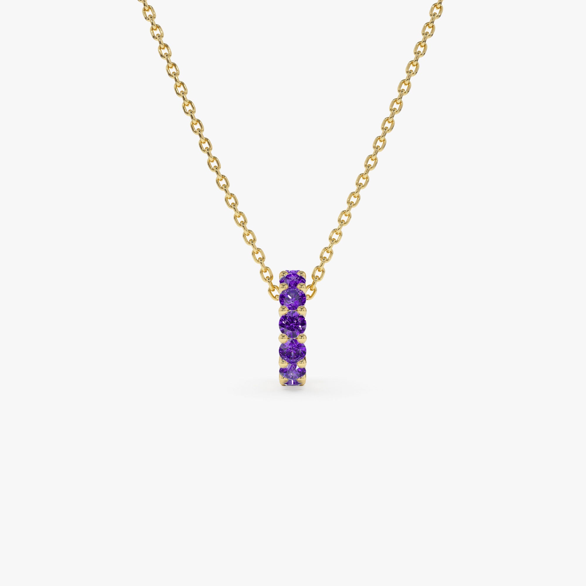 OBFJ0249 - Amethyst Rondelle Charm necklace in selectable metal and diamond options - Roselle Jewelry view 7