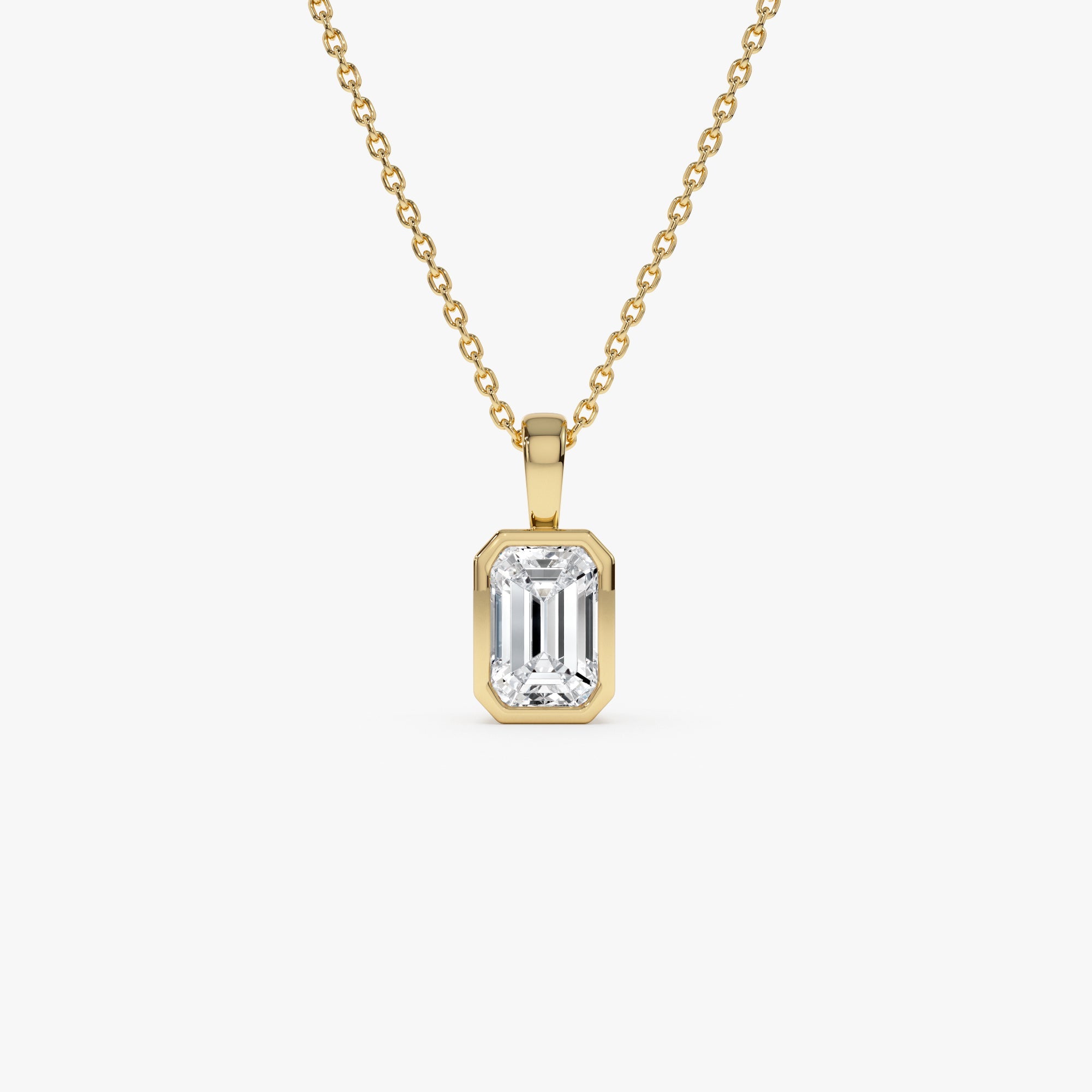 OBFJ0260 - 1 CTW 14K Lab Grown Bezel Set Emerald Cut Diamond Charm - Yana 1