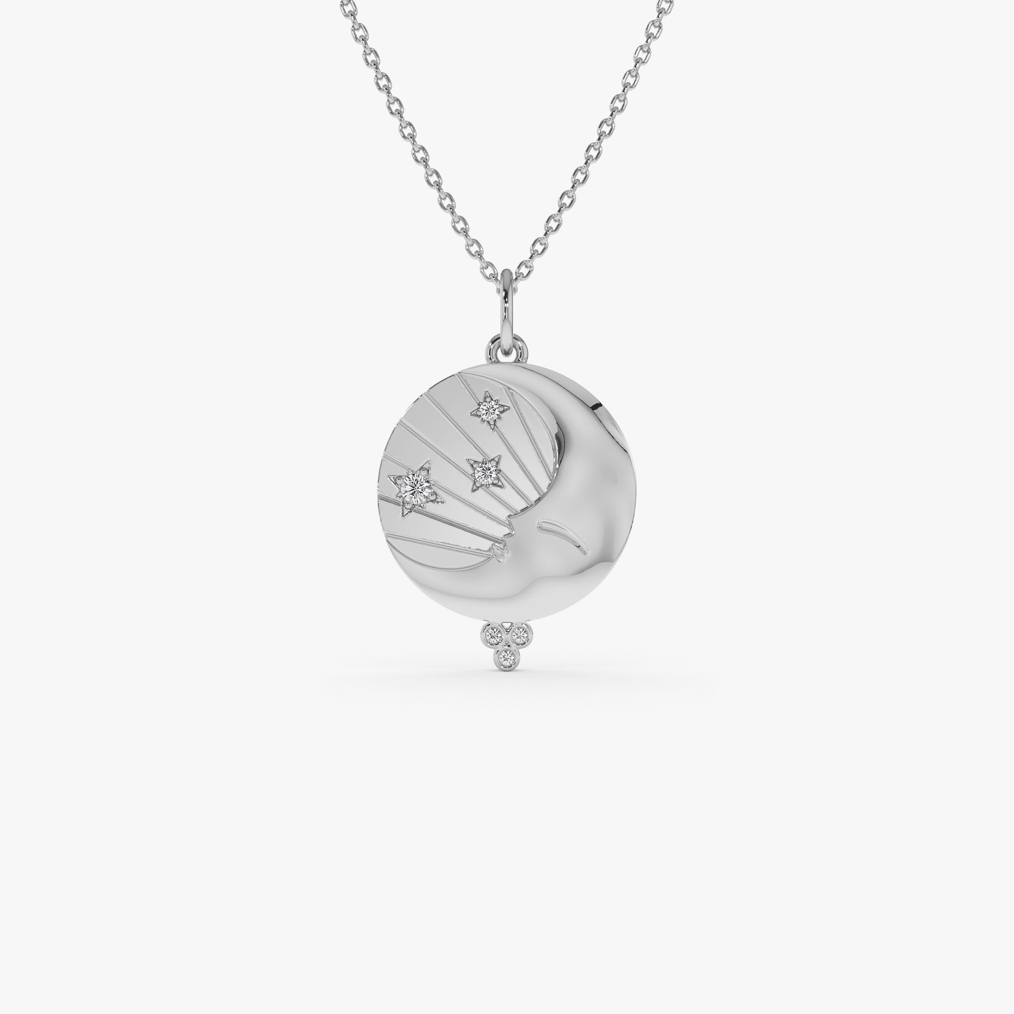 OBFJ0302 - Celestial Moon Face Charm Natural Diamonds necklace in selectable metal and diamond options - Roselle Jewelry view 2
