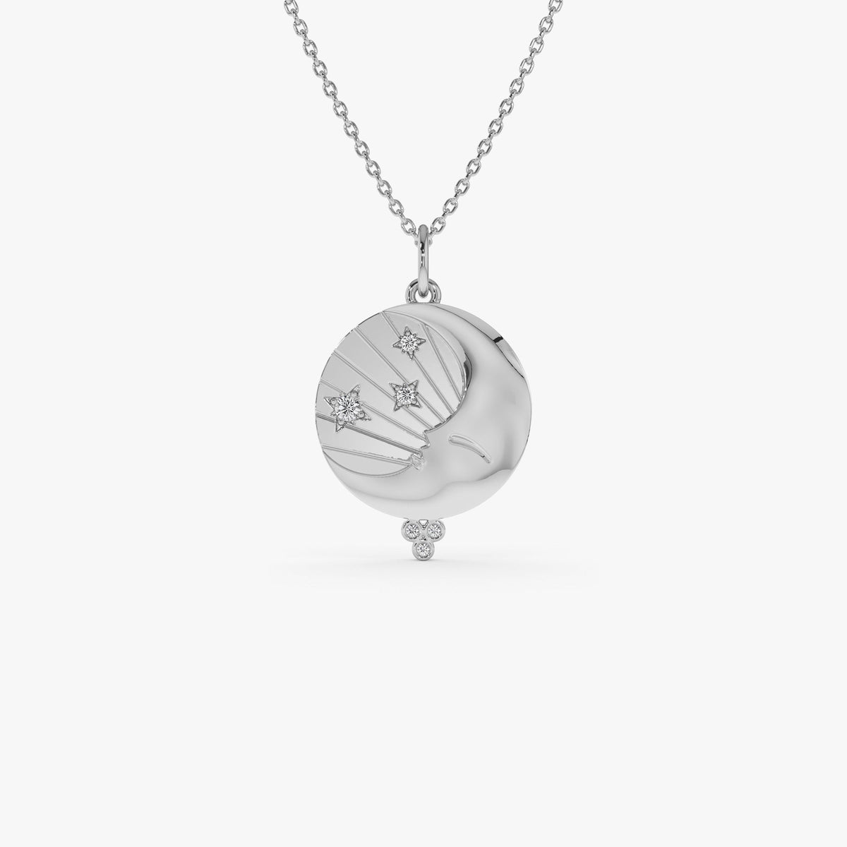 OBFJ0302 - Celestial Moon Face Charm Natural Diamonds necklace in selectable metal and diamond options - Roselle Jewelry view 2
