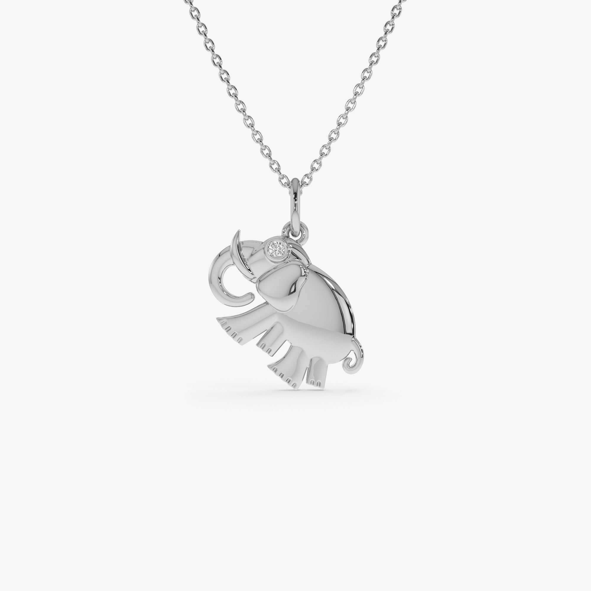 OBFJ0317 - Elephant Charm Necklace with Natural Diamond necklace in selectable metal and diamond options - Roselle Jewelry view 2