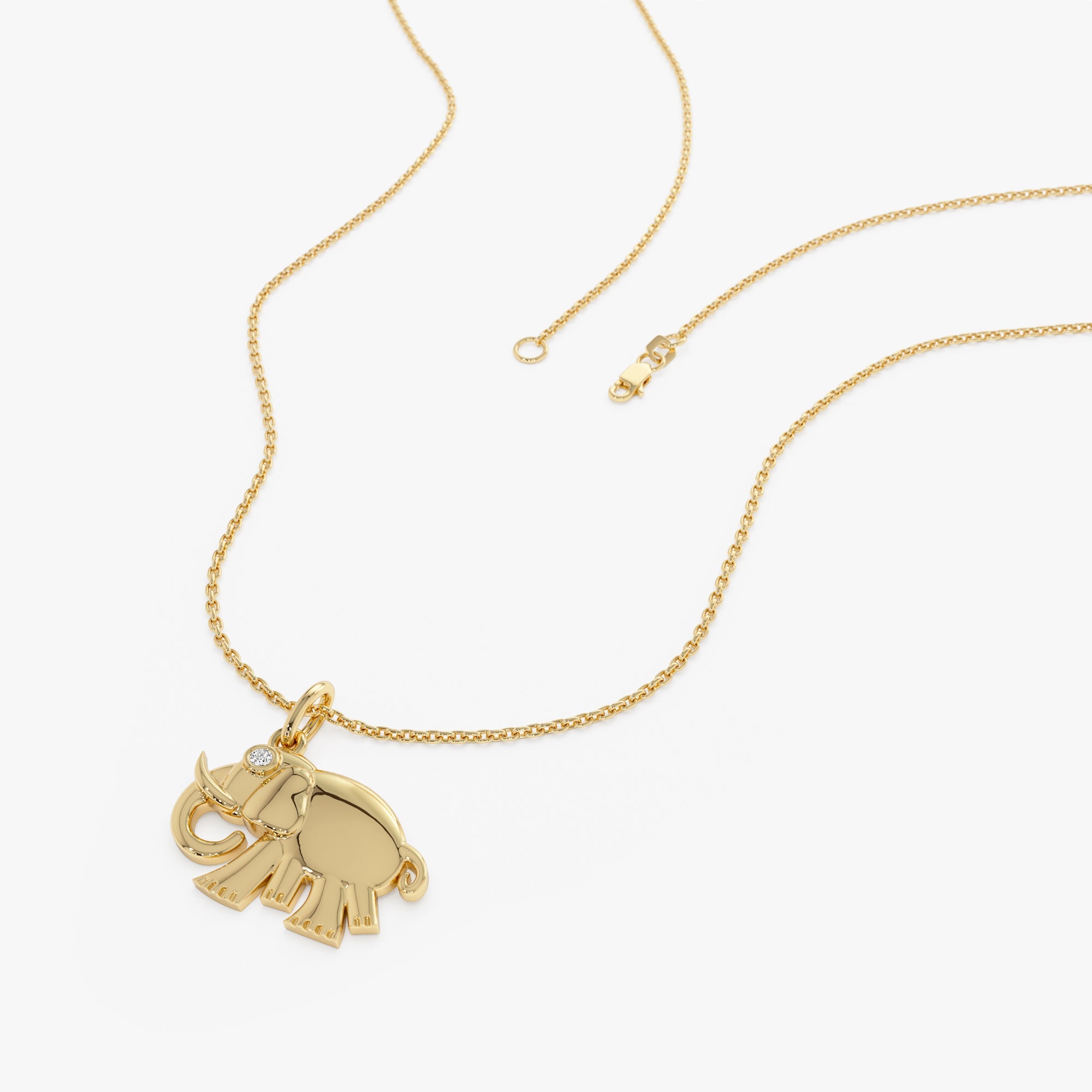 OBFJ0317 - Elephant Charm Necklace with Natural Diamond necklace in selectable metal and diamond options - Roselle Jewelry view 3