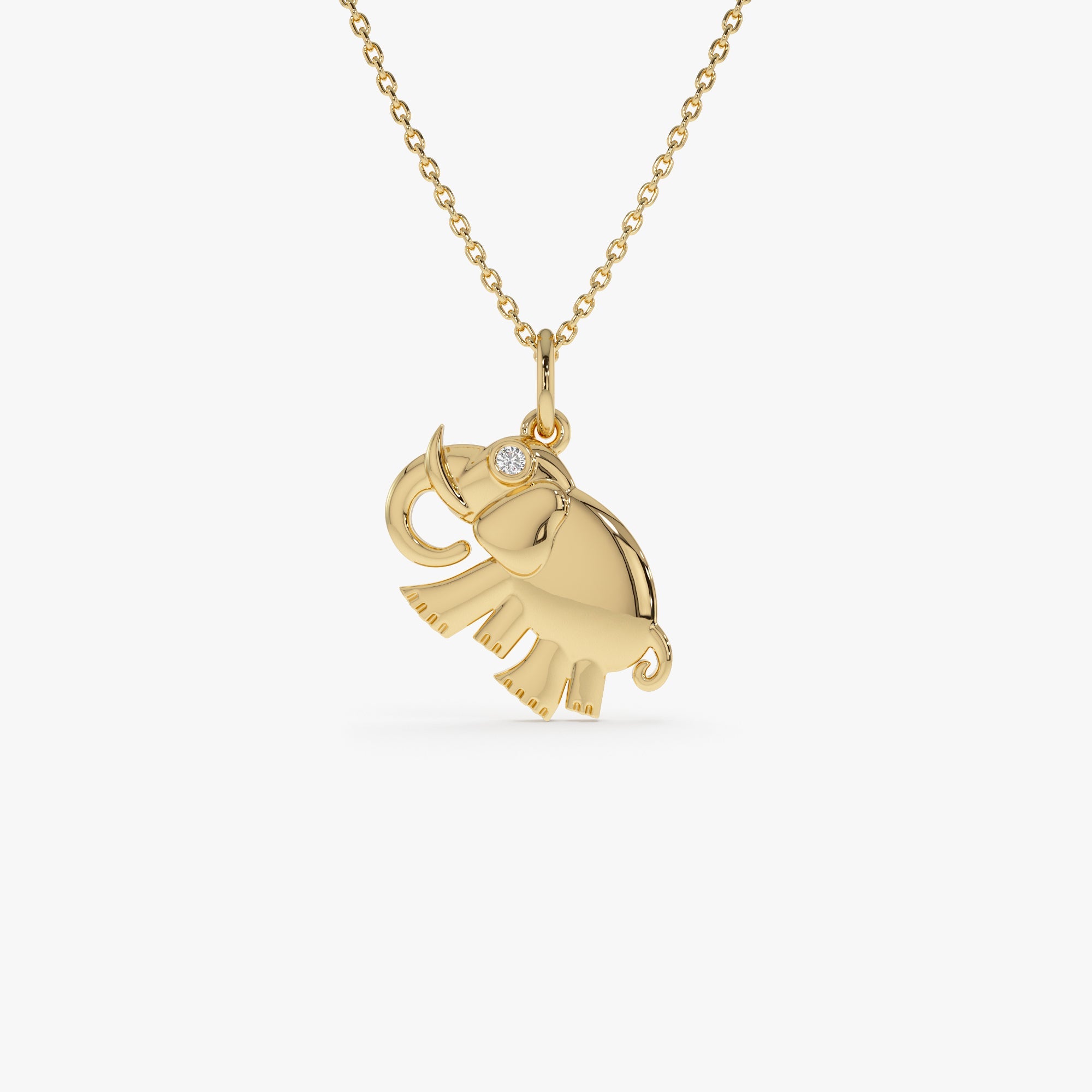 OBFJ0317 - Elephant Charm Necklace with Natural Diamond necklace in selectable metal and diamond options - Roselle Jewelry view 1