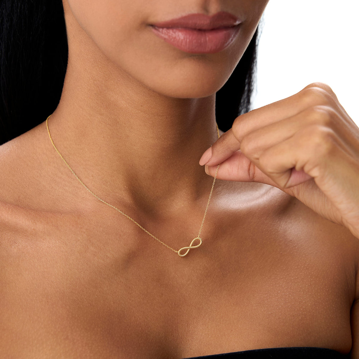 OBFJ0862 - Twist Rope Infinity Necklace necklace in selectable metal and diamond options - Roselle Jewelry view 4