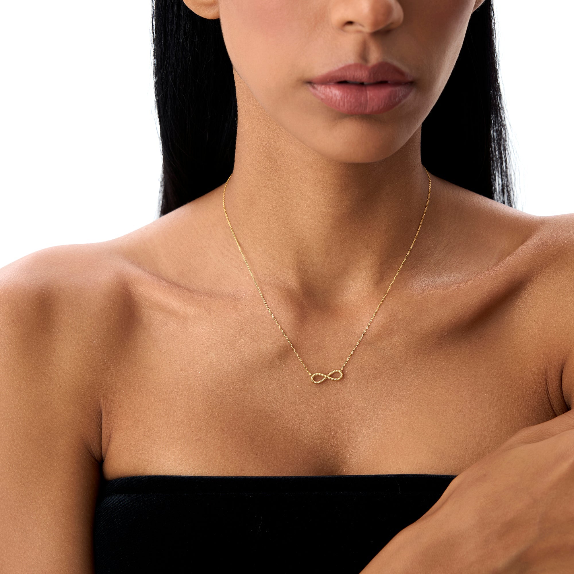 OBFJ0862 - Twist Rope Infinity Necklace necklace in selectable metal and diamond options - Roselle Jewelry view 5