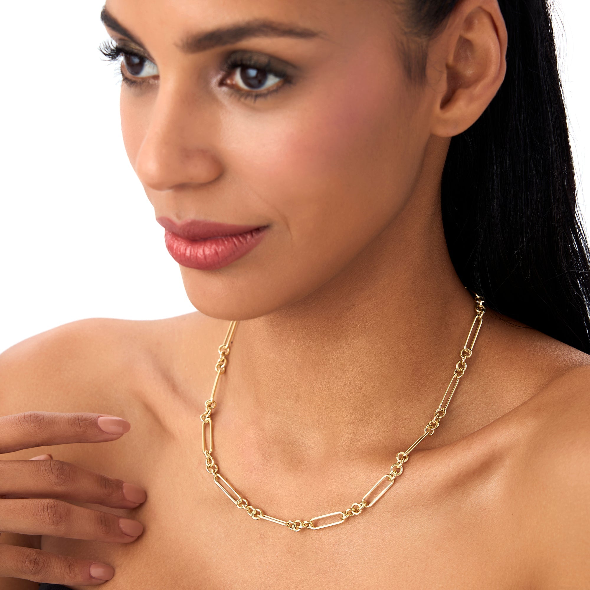 OBFJ0767 - 14k Mixed Link Paperclip Bolo Chain Necklace 2