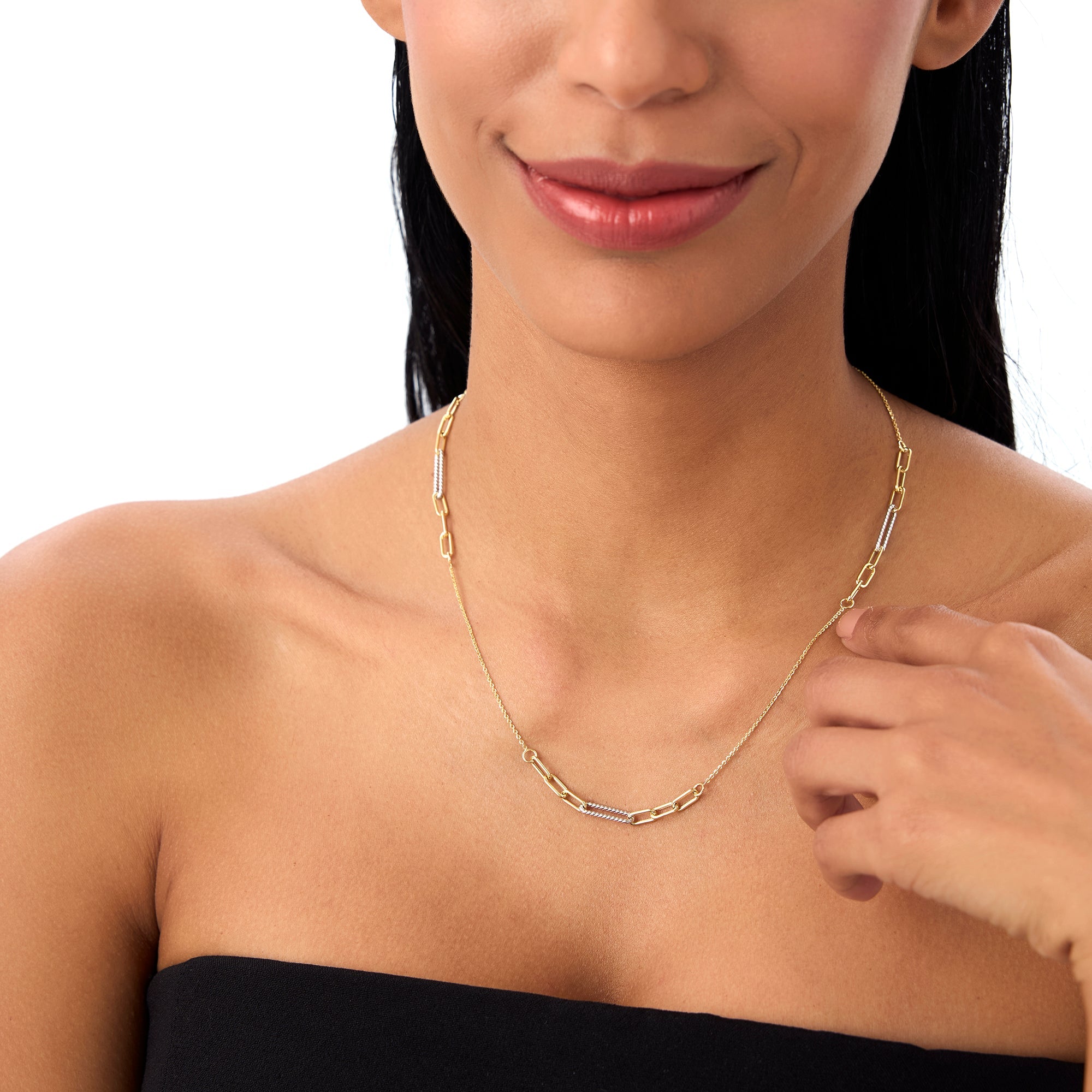 OBFJ0741 - 14k Two-Tone Link Layering Paperclip Necklace 3
