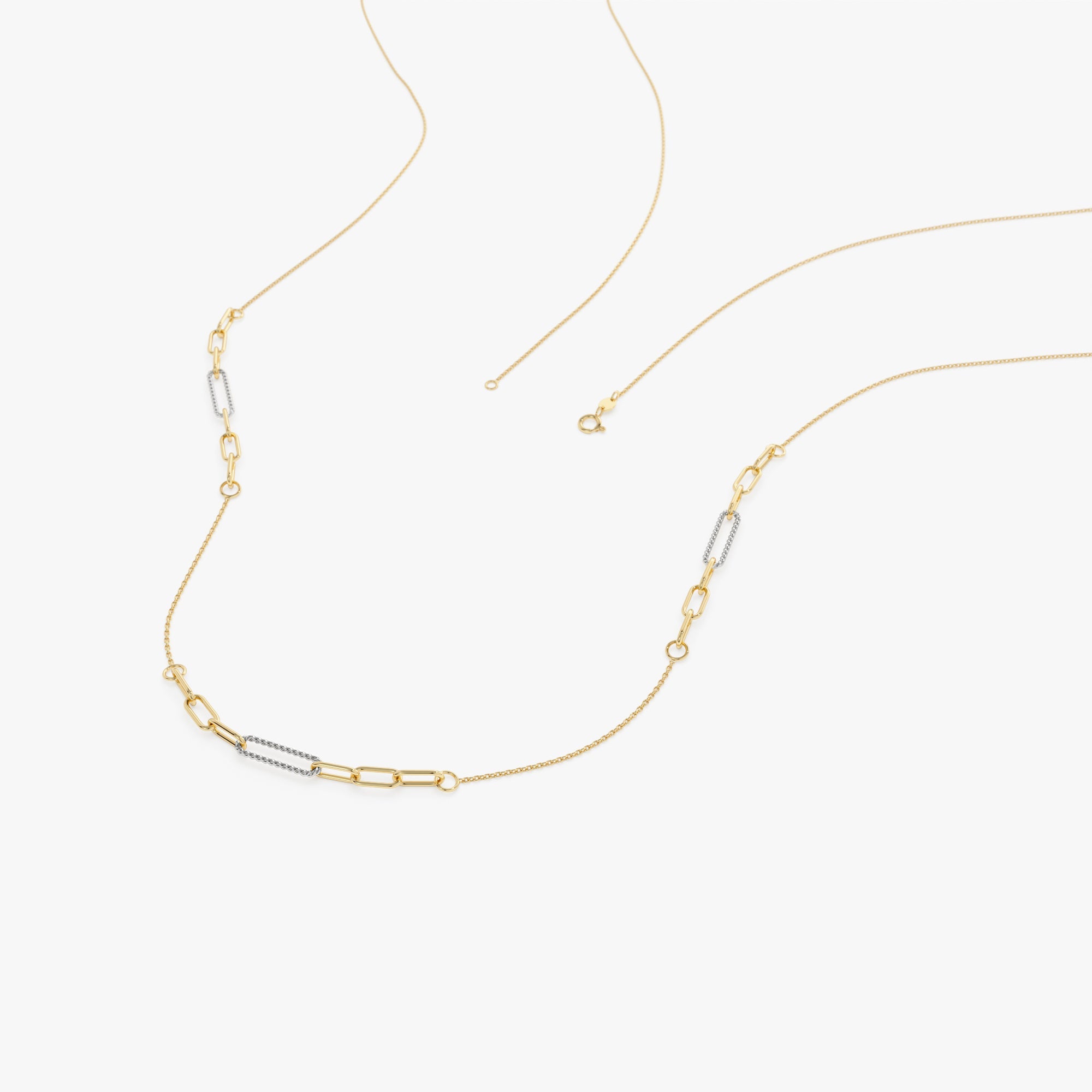 OBFJ0741 - 14k Two-Tone Link Layering Paperclip Necklace 7