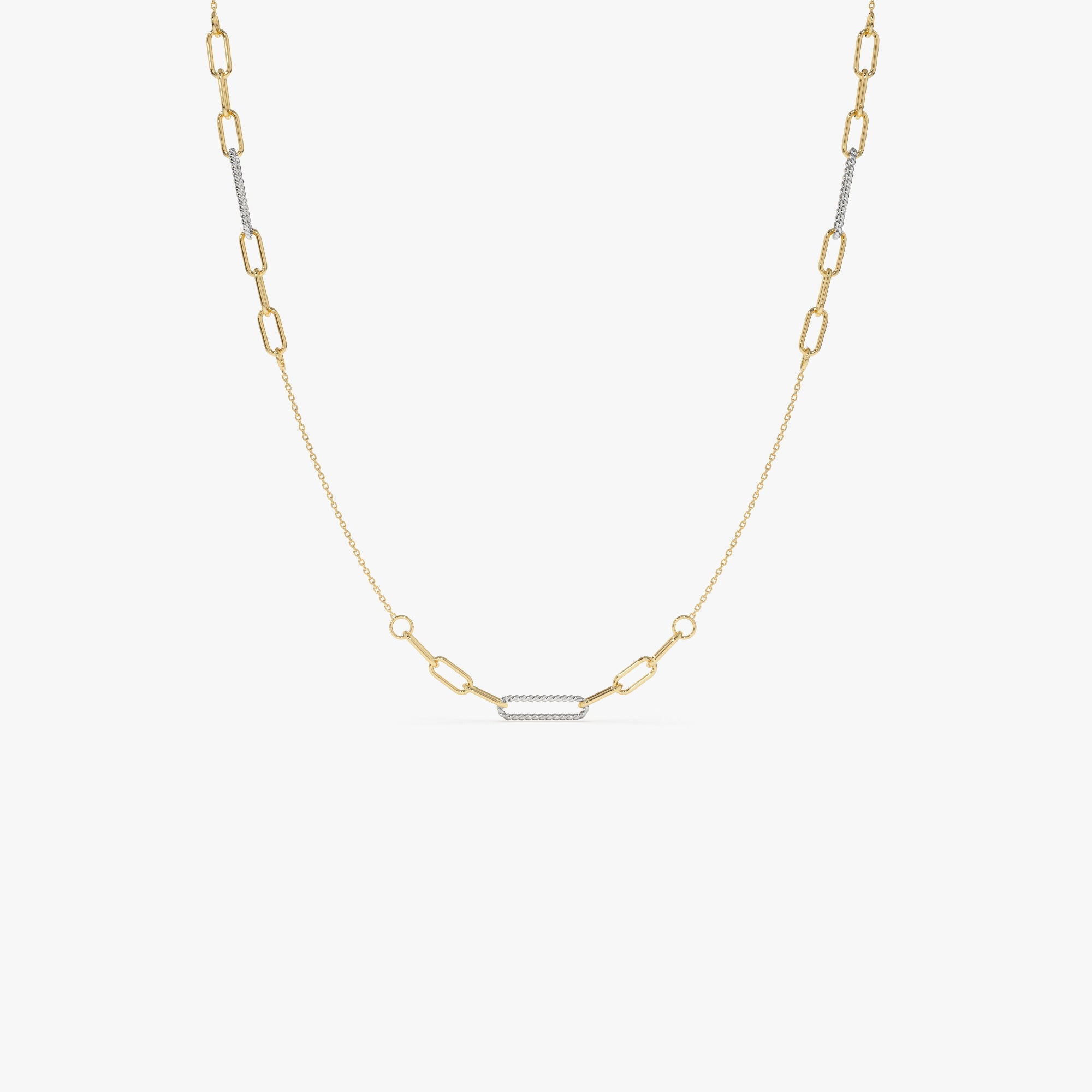 OBFJ0741 - 14k Two-Tone Link Layering Paperclip Necklace 1