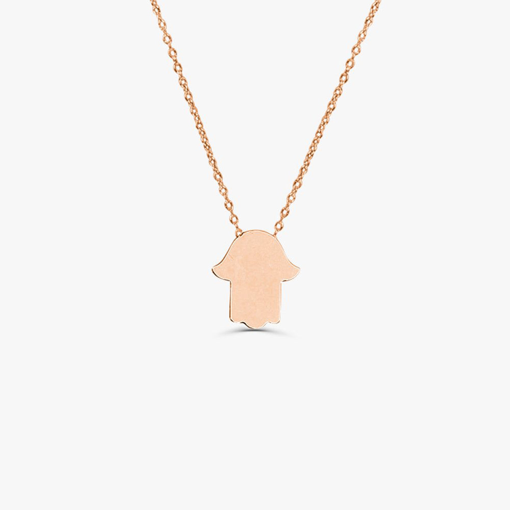 OBFJ1565 - Tiny Hamsa Necklace necklace in selectable metal and diamond options - Roselle Jewelry view 4