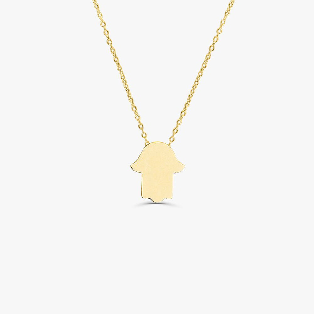 OBFJ1565 - Tiny Hamsa Necklace necklace in selectable metal and diamond options - Roselle Jewelry view 1