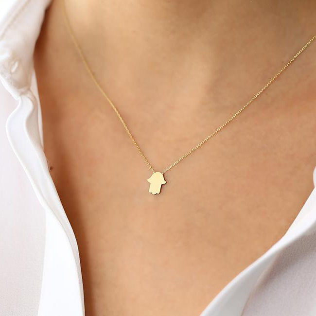 OBFJ1565 - Tiny Hamsa Necklace necklace in selectable metal and diamond options - Roselle Jewelry view 3