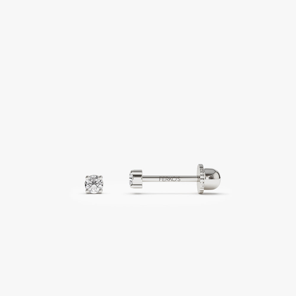 OBFJ2209 - Prong Setting Diamond Stud Piercing earrings in selectable metal and diamond options - Roselle Jewelry view 5