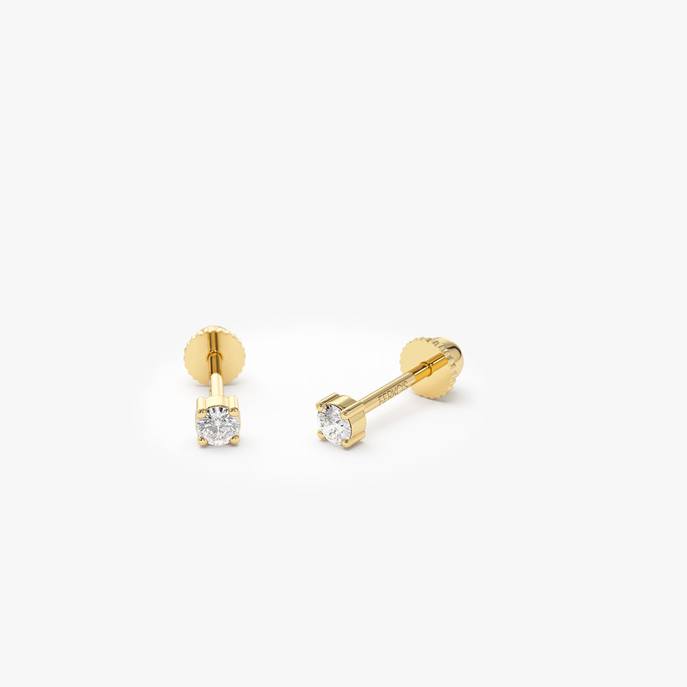OBFJ2209 - Prong Setting Diamond Stud Piercing earrings in selectable metal and diamond options - Roselle Jewelry view 6