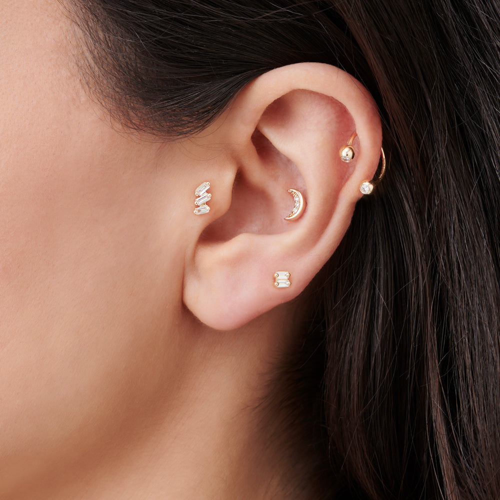 OBFJ2213 - Crescent Moon Helix Piercing earrings in selectable metal and diamond options - Roselle Jewelry view 2